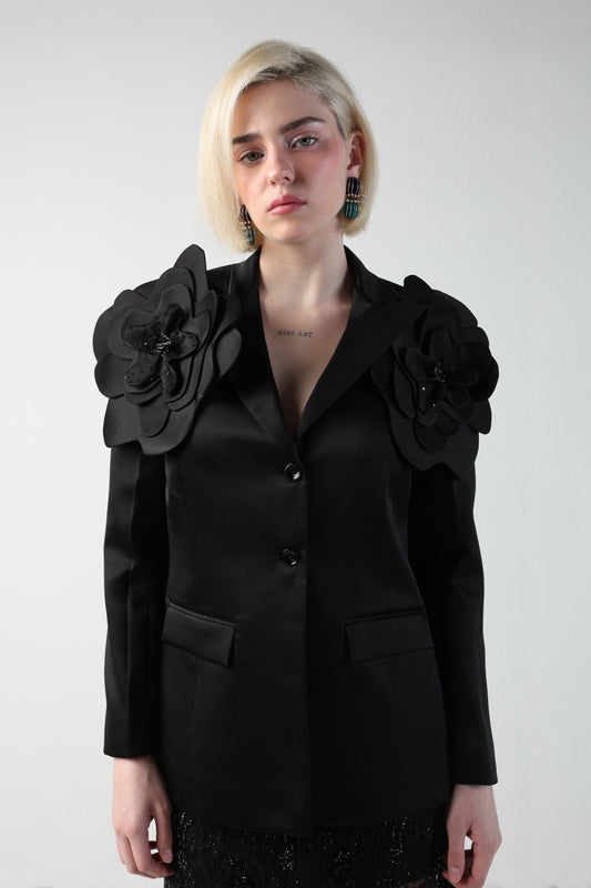 ALICIA MULTI SIZED 3D FLOWER OVERSIZED LOOK JACKET