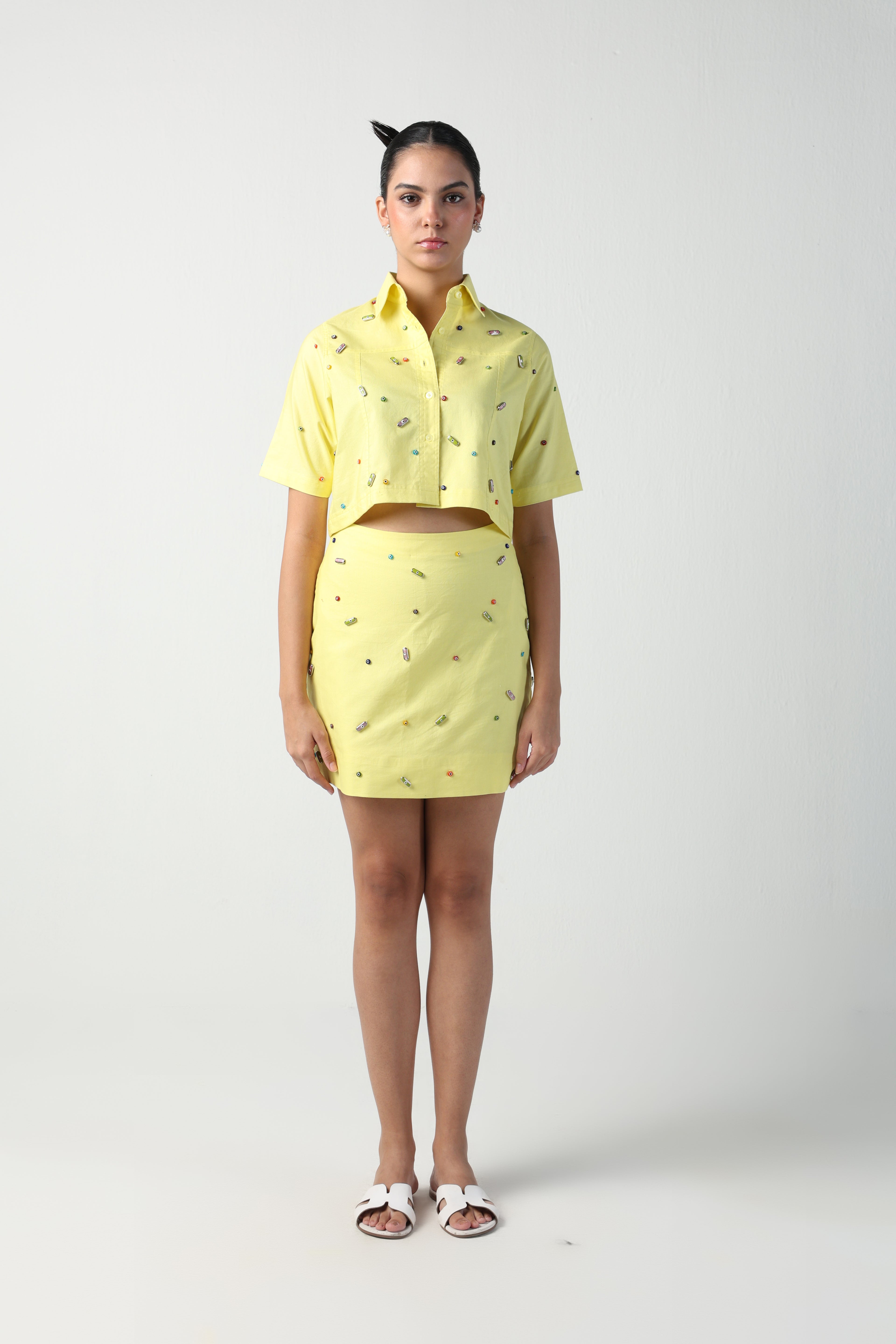 CICCIA YELLOW EVIL EYE CHARM SKIRT CO-ORD SET