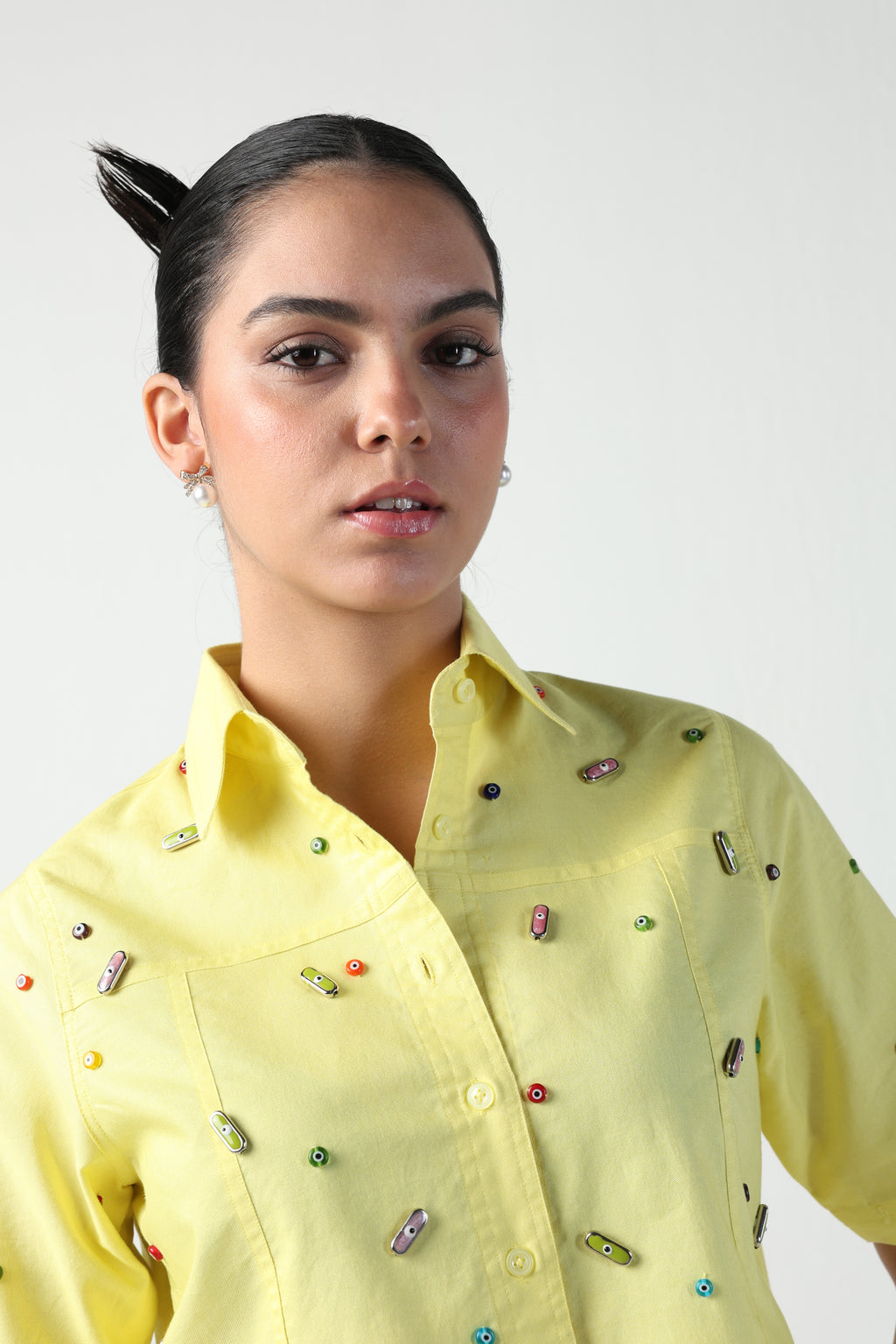 CICCIA YELLOW EVIL EYE CHARM SKIRT CO-ORD SET