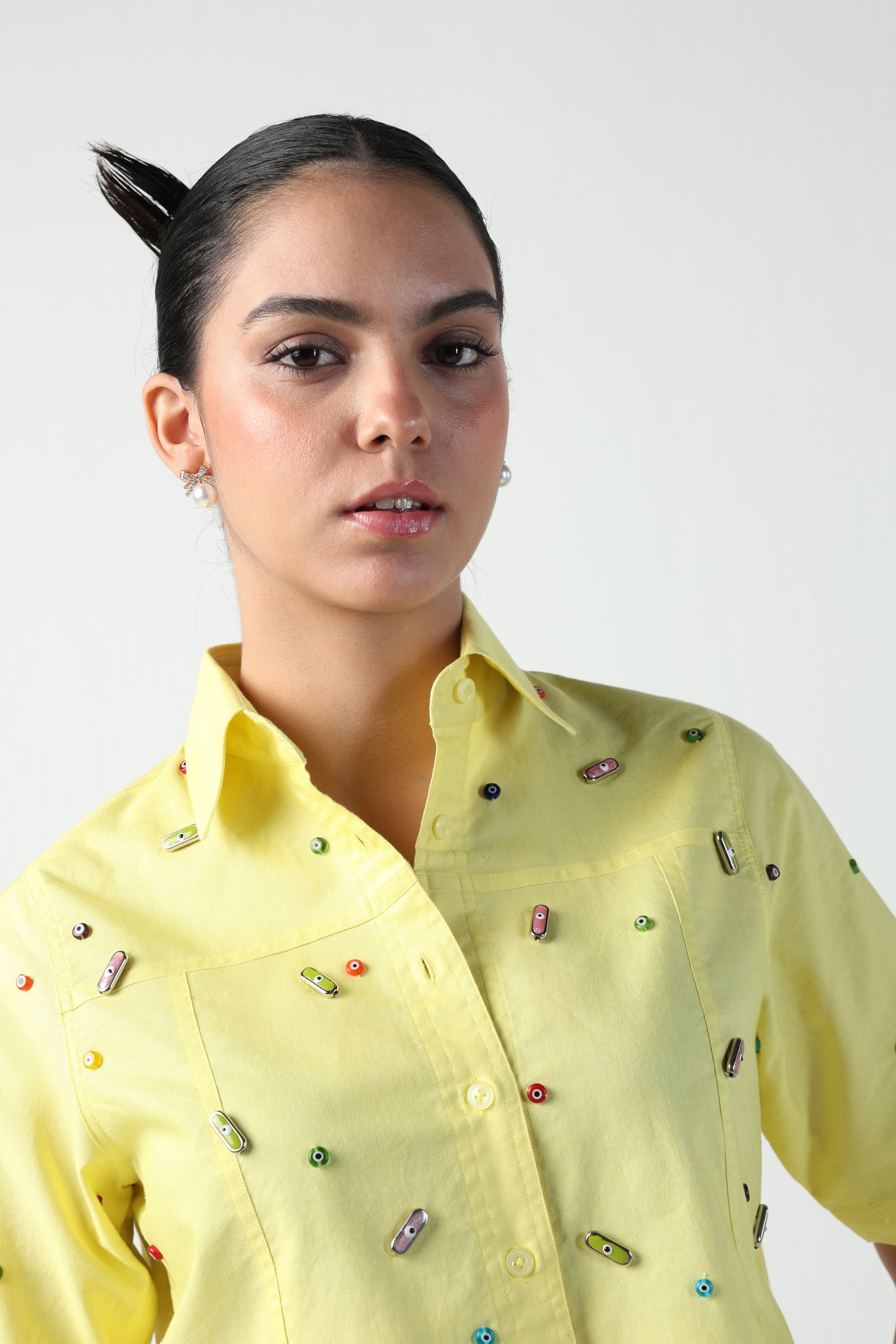 CICCIA YELLOW EVIL EYE CHARM SKIRT CO-ORD SET