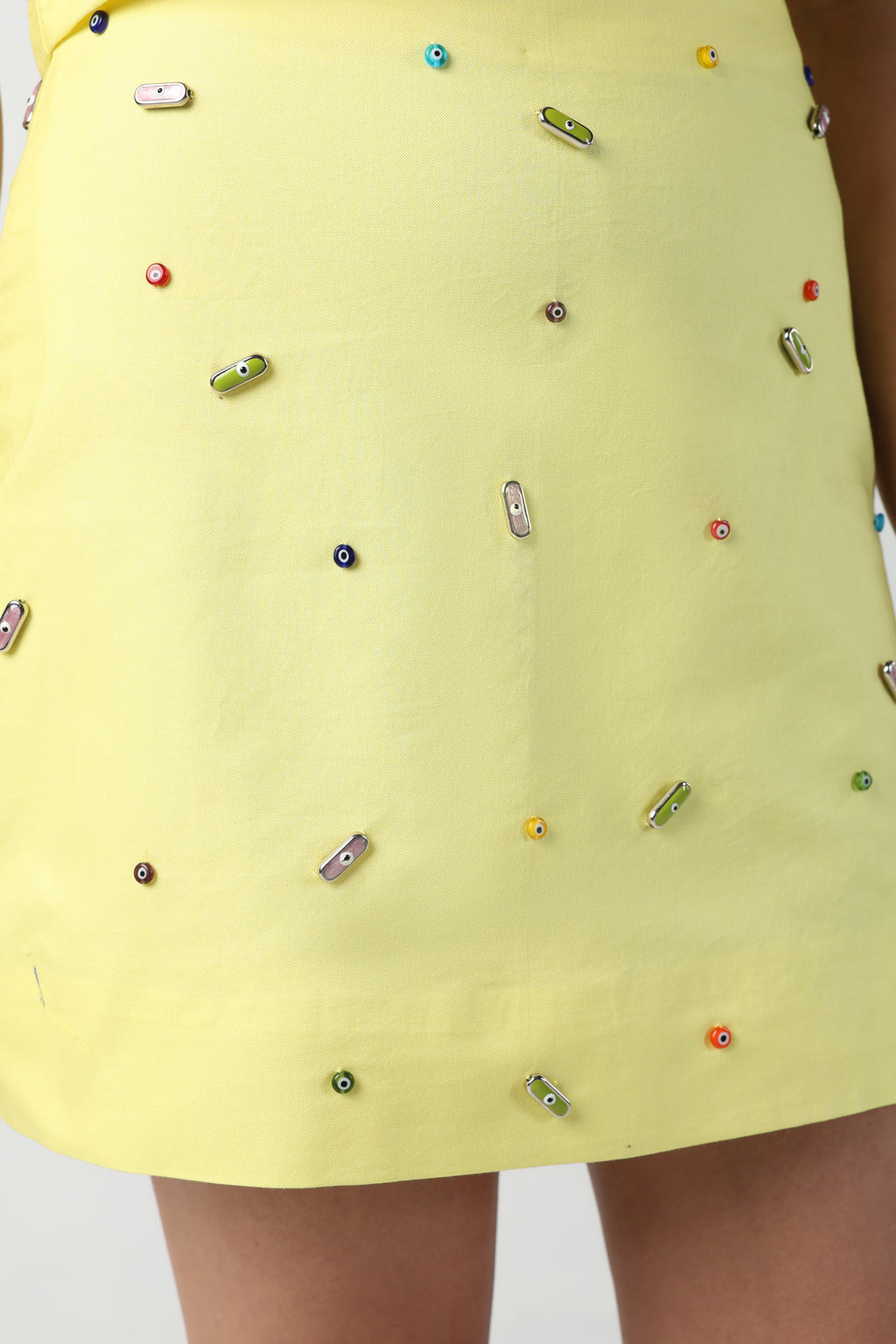 CICCIA YELLOW EVIL EYE CHARM SKIRT CO-ORD SET