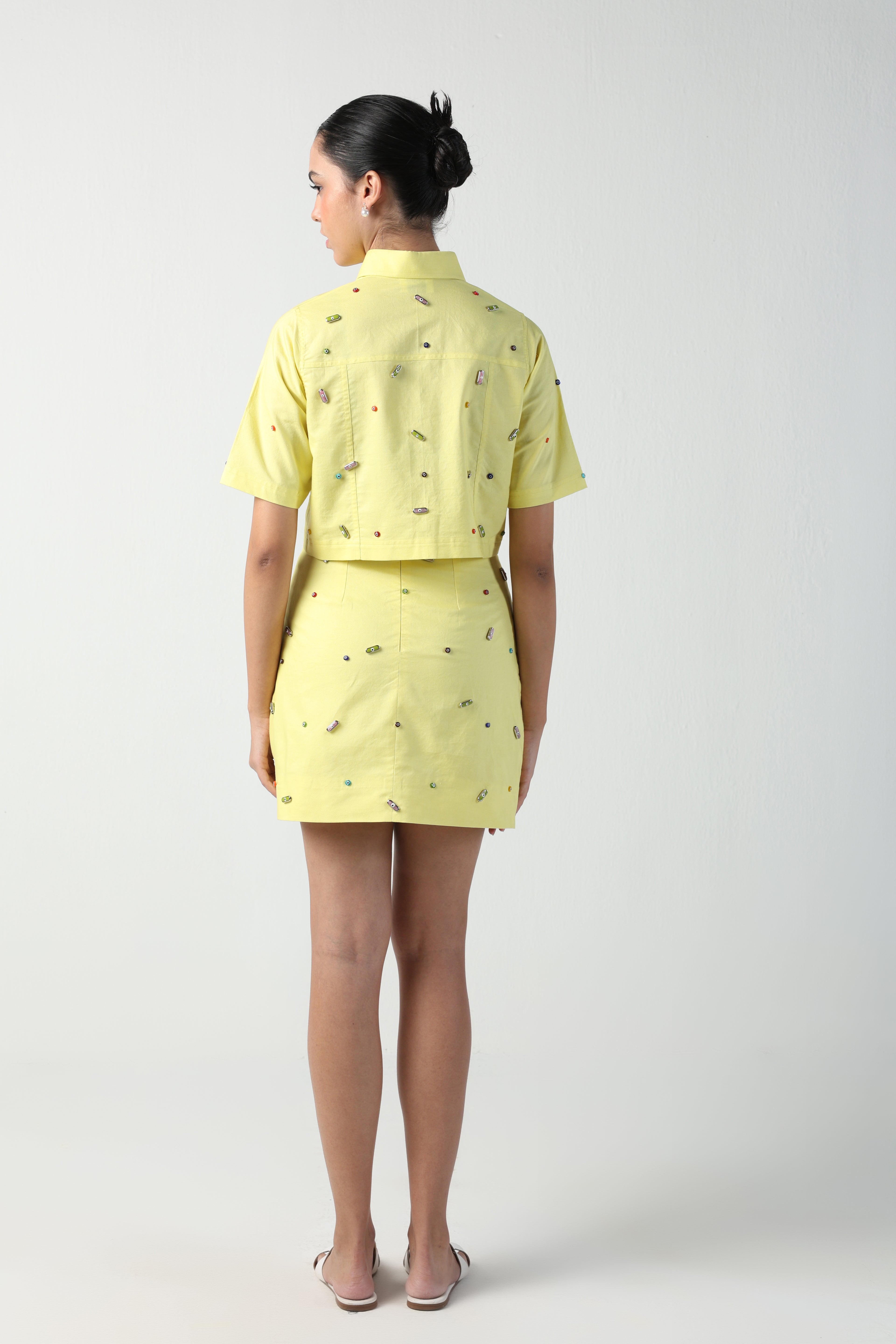 CICCIA YELLOW EVIL EYE CHARM SKIRT CO-ORD SET