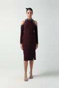 FIAMMA WINE COLD SHOULDER MIDI DRESS