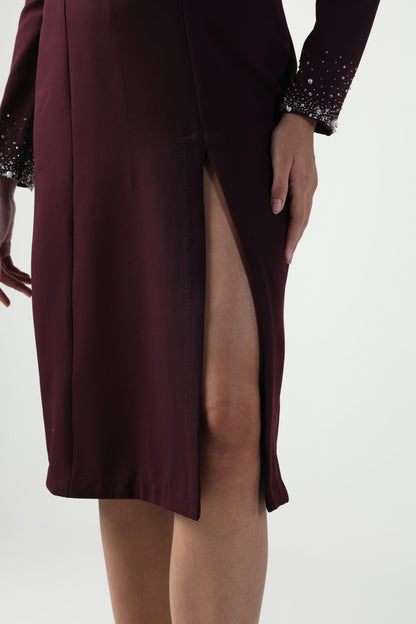 FIAMMA WINE COLD SHOULDER MIDI DRESS