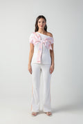 SLAVIA PINK AND WHITE ITALIAN SUMMER PRINTED 3D BOW CO-ORD SET