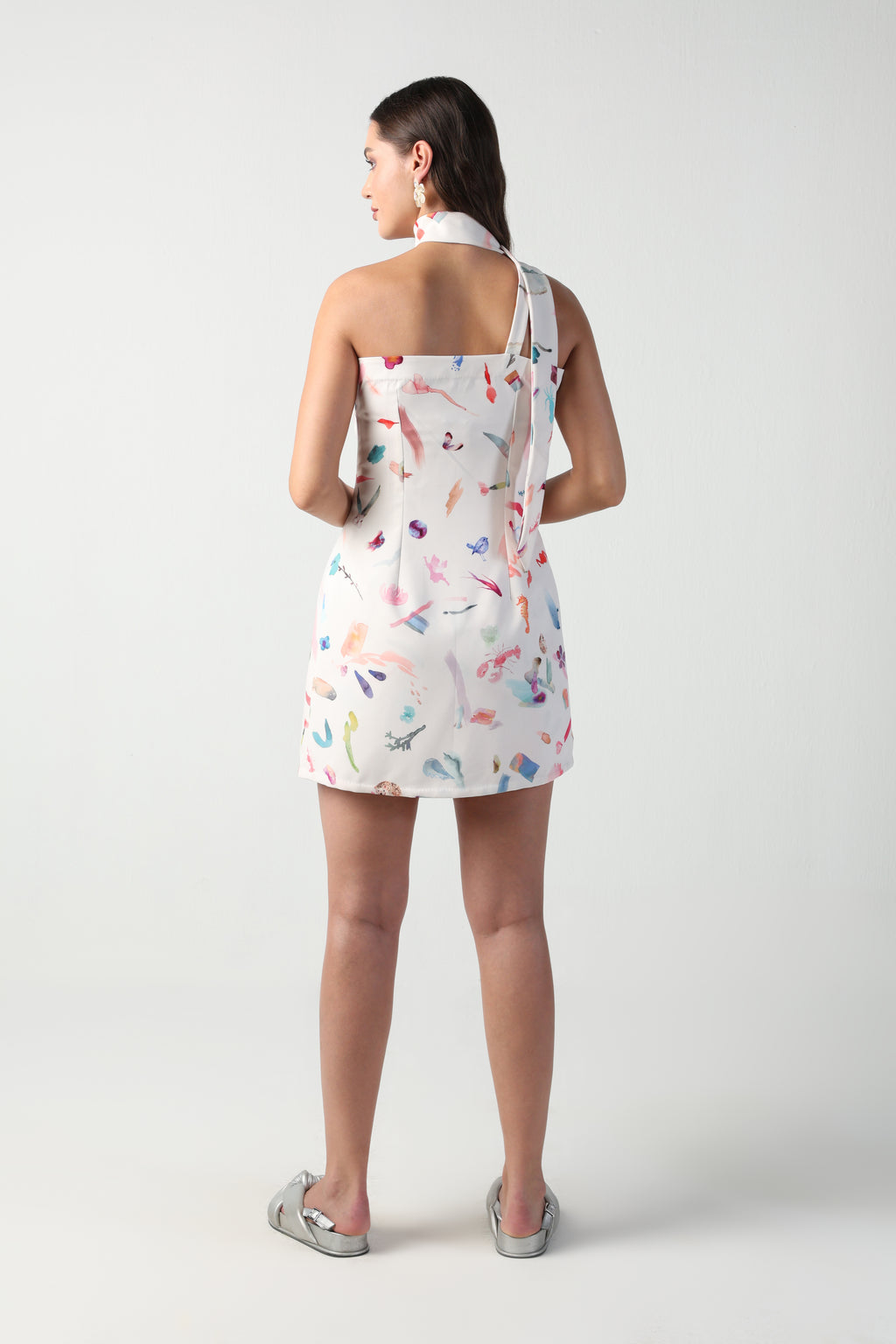 ARIA ABSTRACT BRUSH STROKE PRINT ONE SHOULDER TOP / SHORTS CO ORD SET