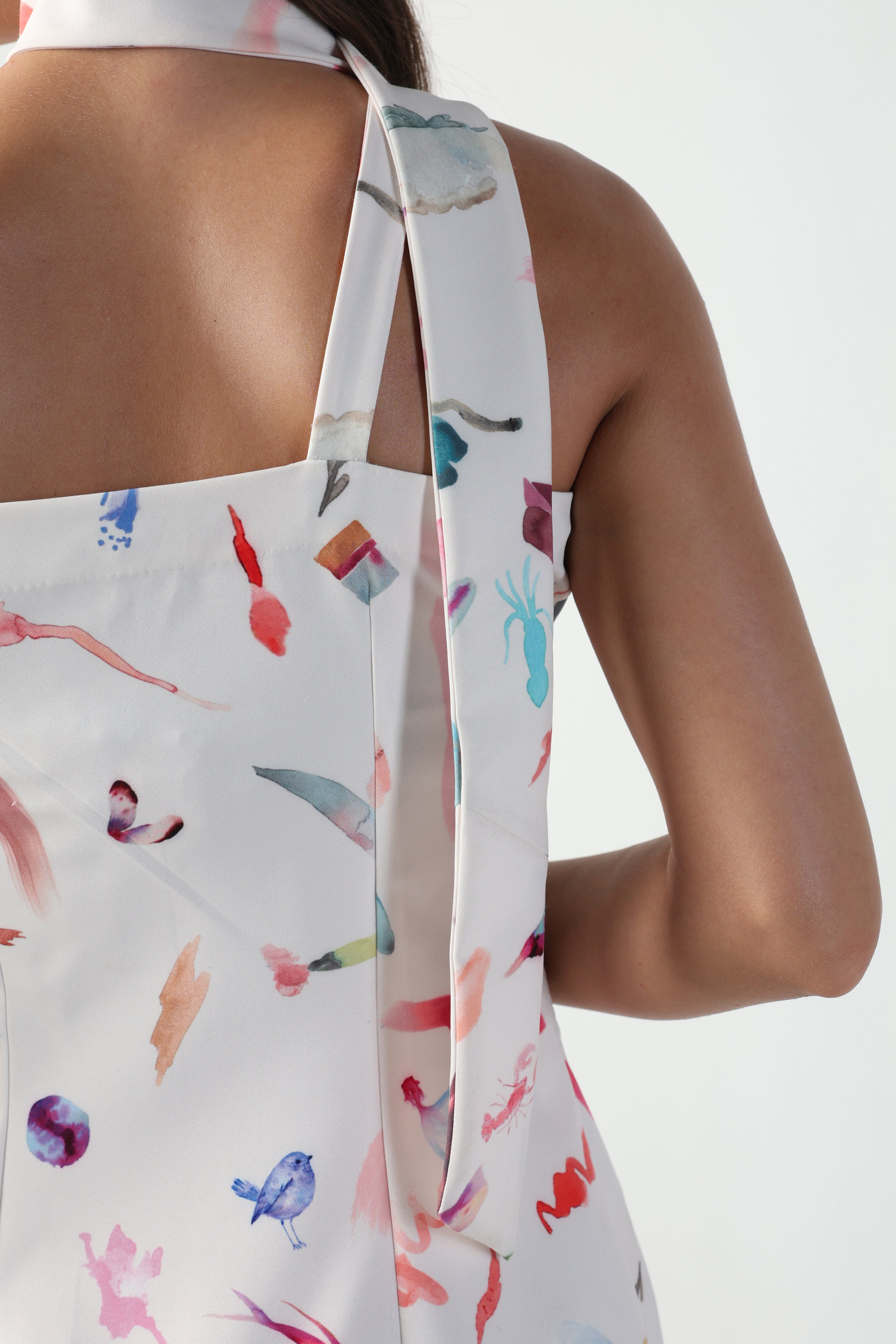 ARIA ABSTRACT BRUSH STROKE PRINT ONE SHOULDER TOP / SHORTS CO ORD SET