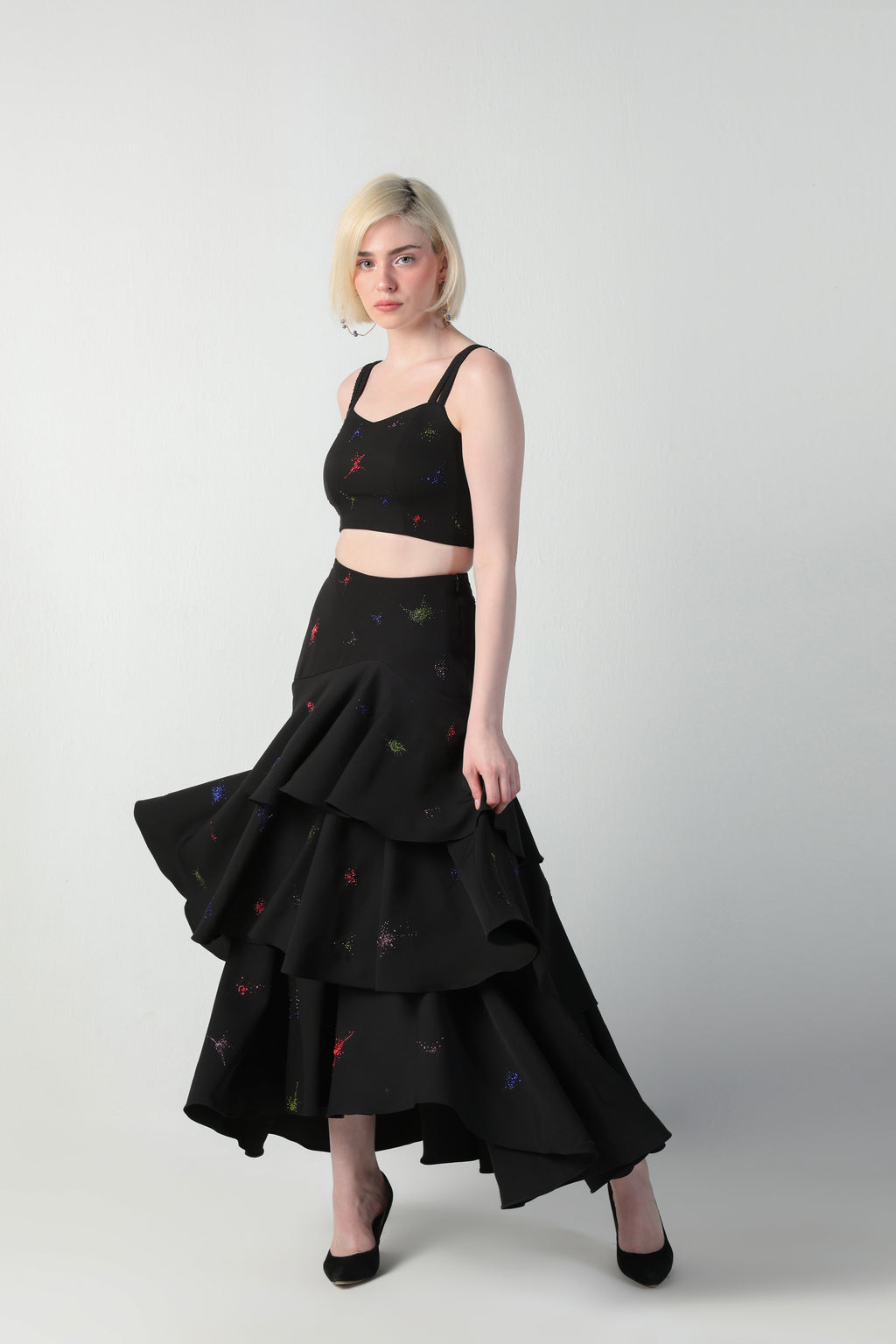 TOSCA BLACK COLORFUL SPLITTER SPLATTER DETACHABLE (LONG – SHORT) SKIRT