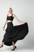 TOSCA BLACK COLORFUL SPLITTER SPLATTER DETACHABLE (LONG – SHORT) SKIRT CO-ORD SET