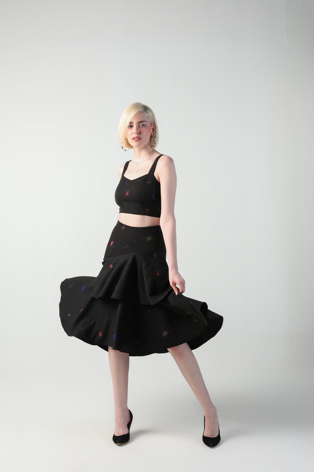 TOSCA BLACK COLORFUL SPLITTER SPLATTER DETACHABLE (LONG – SHORT) SKIRT