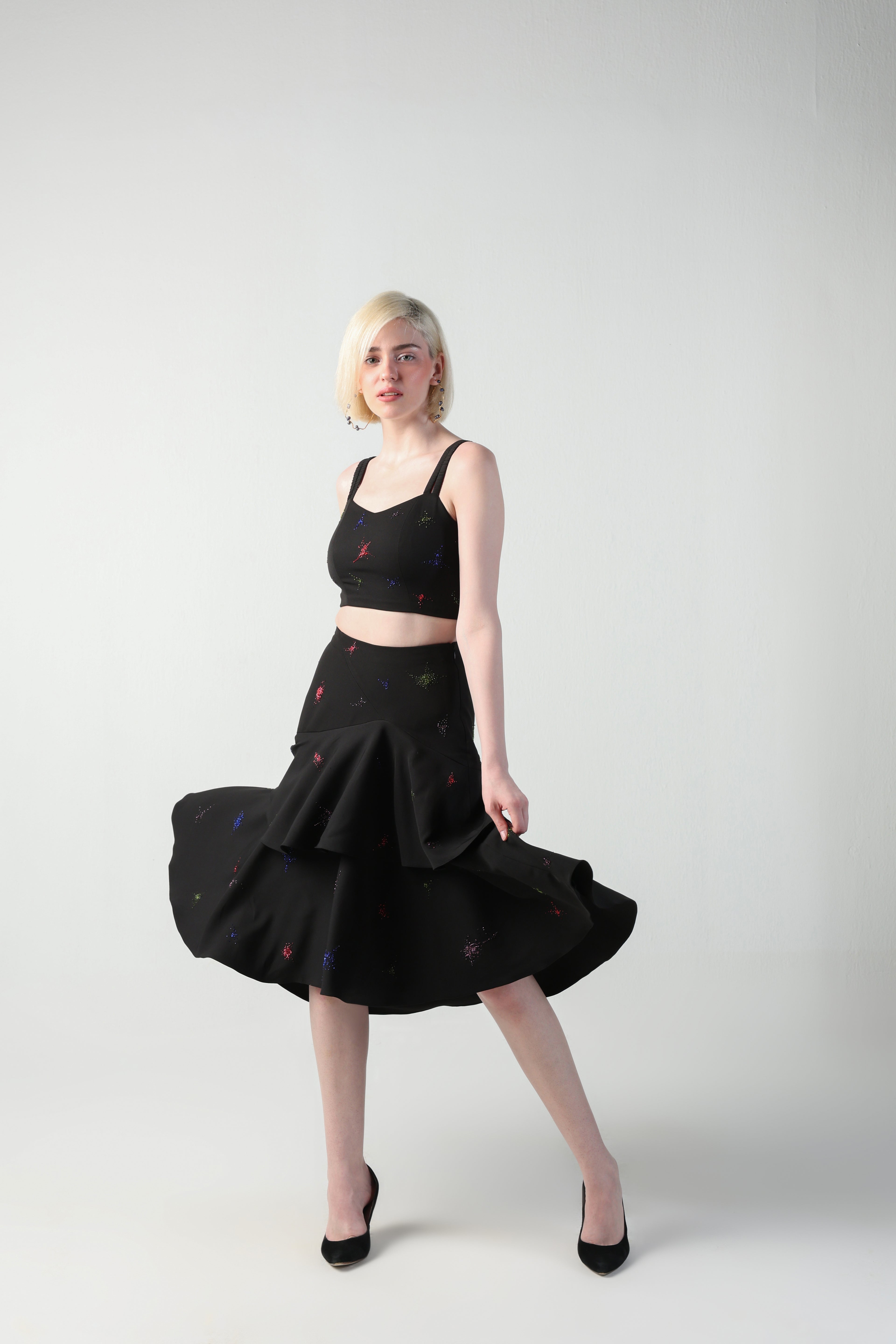 TOSCA BLACK COLORFUL SPLITTER SPLATTER DETACHABLE (LONG – SHORT) SKIRT