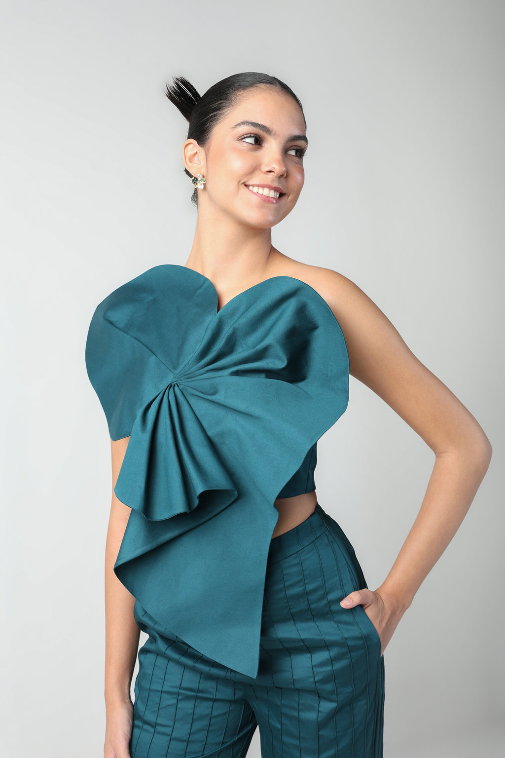 GILDA SEA GREEN 3D PATTERNED HEART BOW TOP / PANTS CO-ORD SET