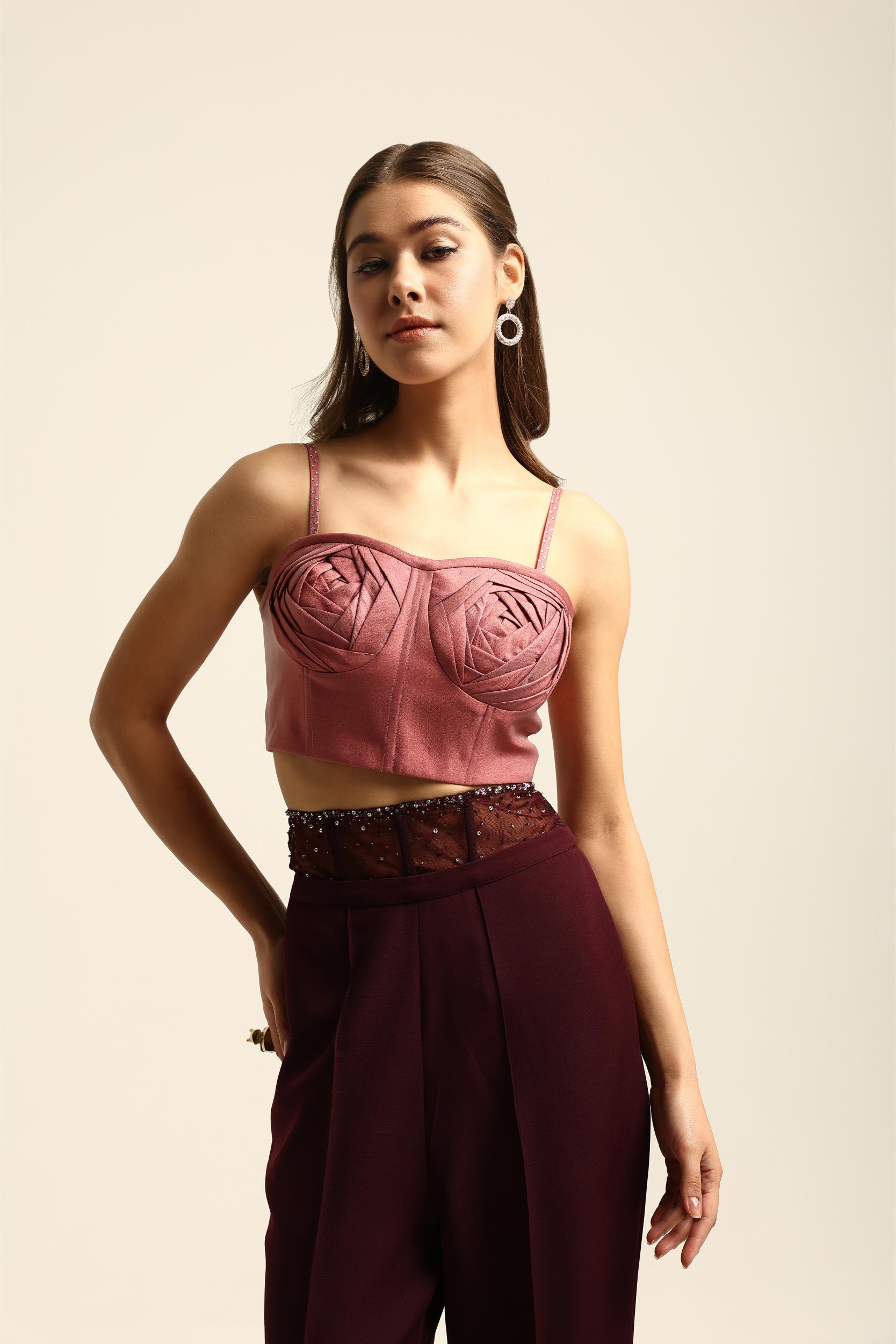 ALIE BLUSH PINK ROSETTE CORSET TOP