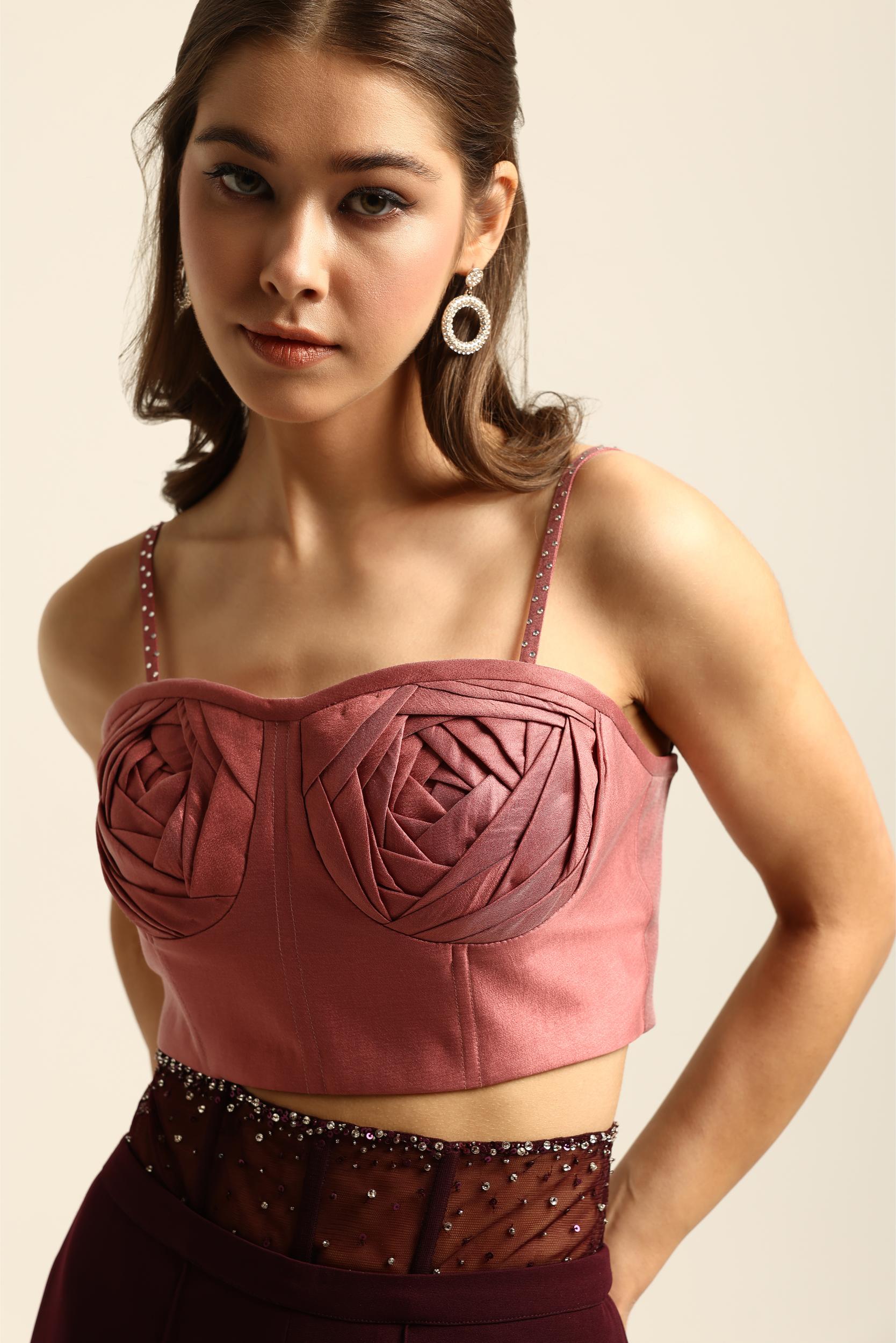 ALIE BLUSH PINK ROSETTE CORSET TOP