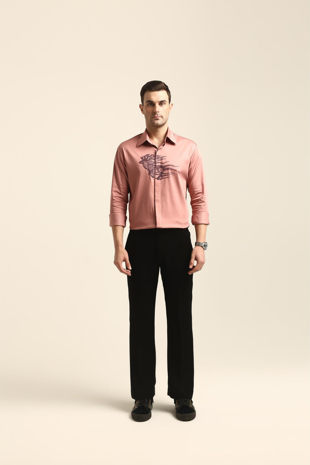 REINDEER PASTEL PINK HAND EMBROIDERED SHIRT