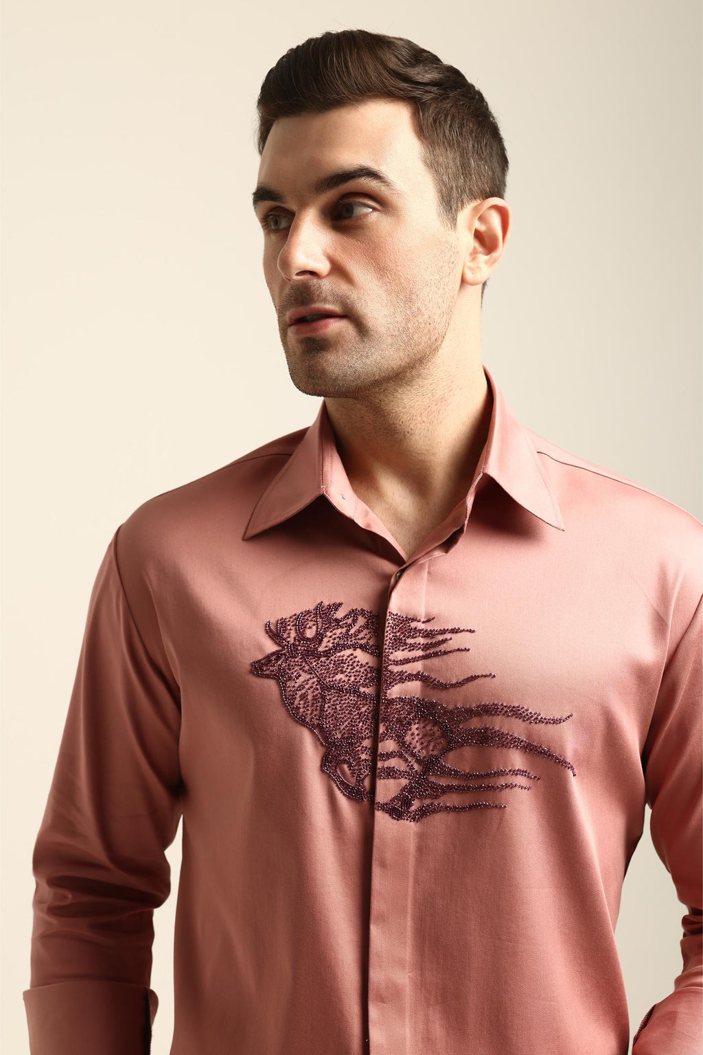 REINDEER PASTEL PINK HAND EMBROIDERED SHIRT