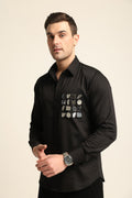 BLACK ACRYLIC SILVER REFLECTIVE CUTOUT DETAIL SHIRT