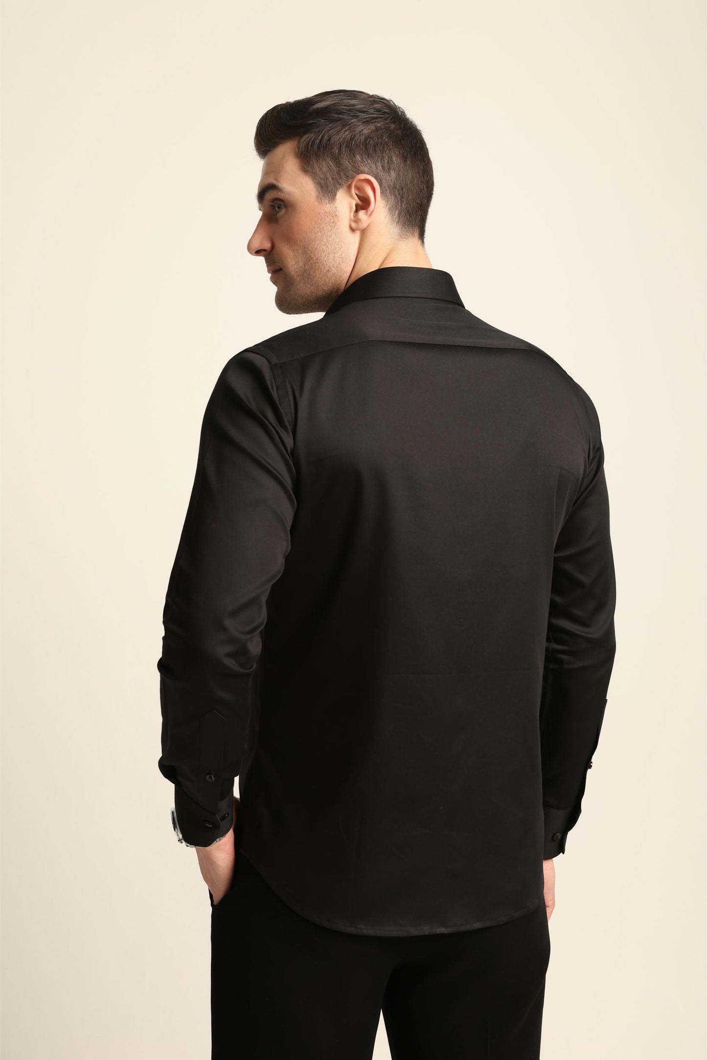 BLACK ACRYLIC SILVER REFLECTIVE CUTOUT DETAIL SHIRT
