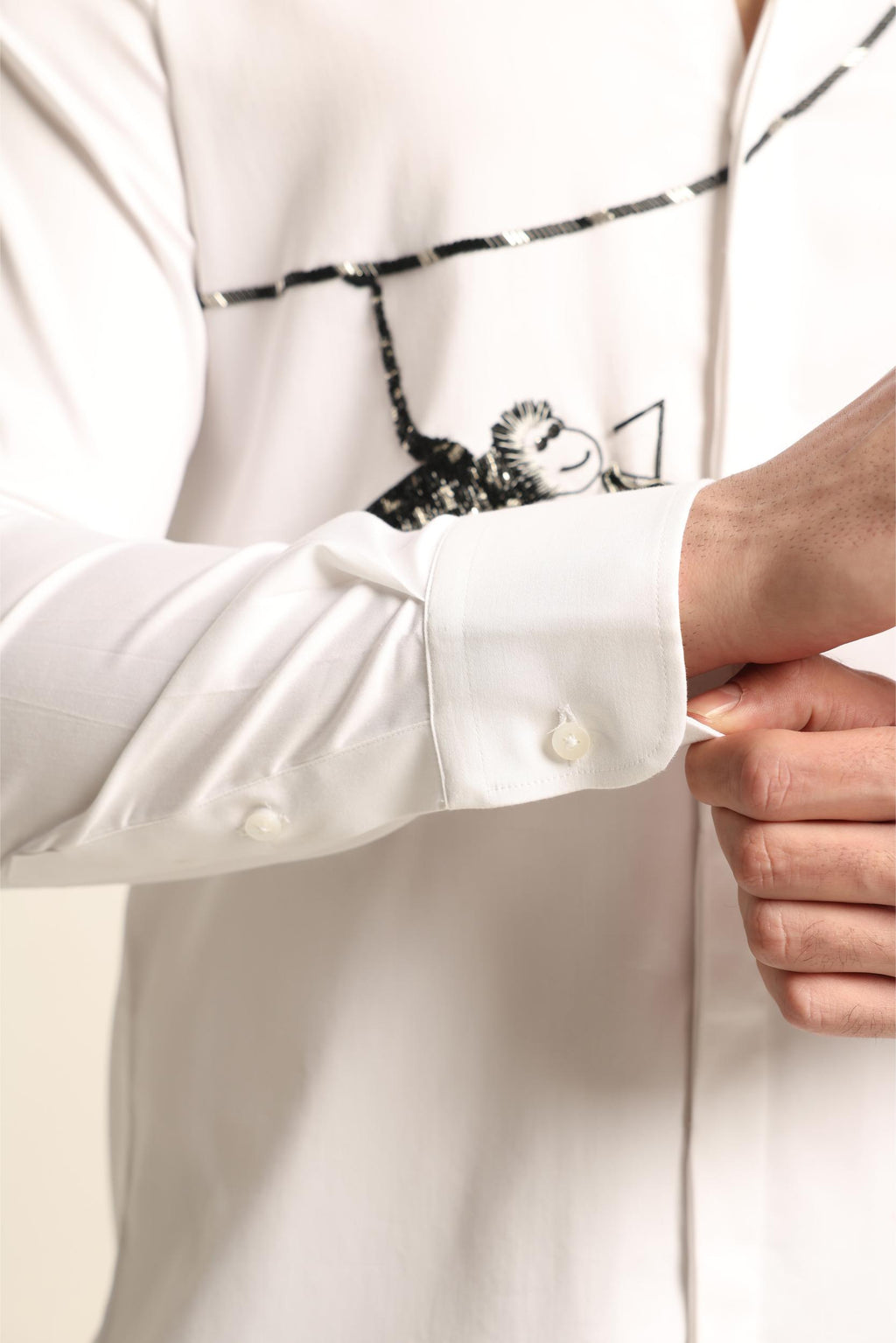 COCKTAIL MONKEY HAND EMBROIDERED WHITE SHIRT