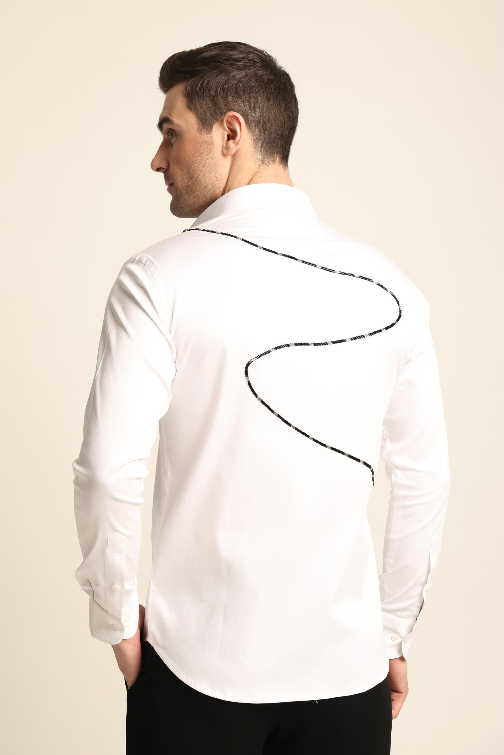 COCKTAIL MONKEY HAND EMBROIDERED WHITE SHIRT