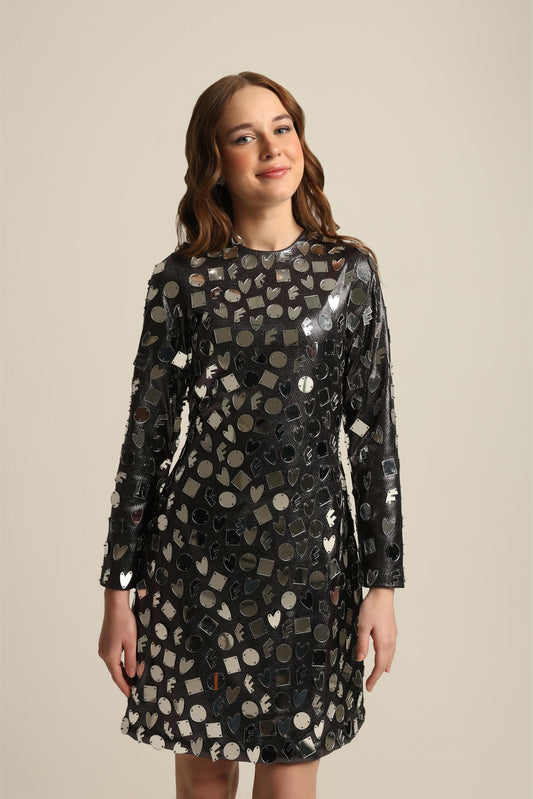 ELISA BLACK ACRYLIC DRESS