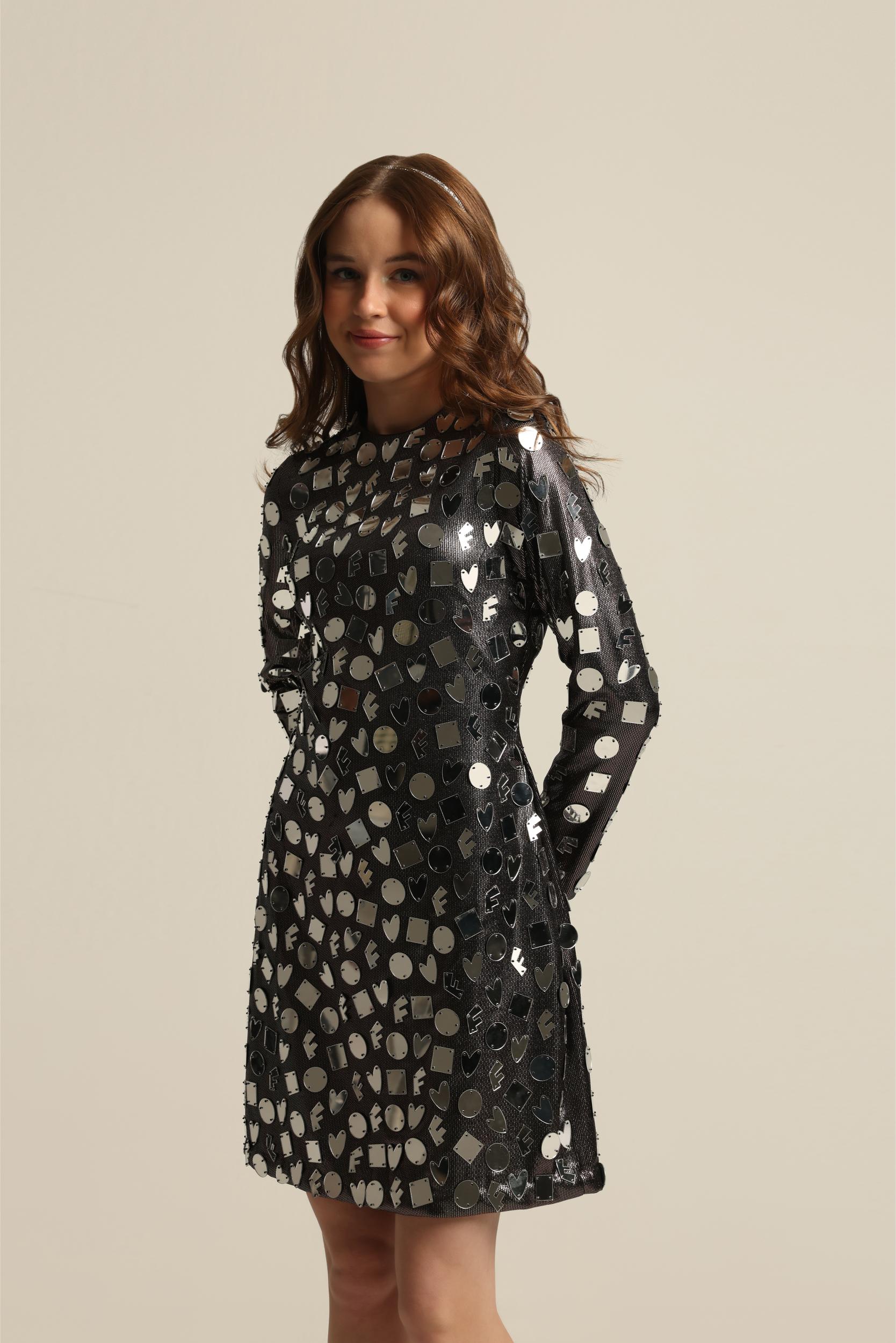 ELISA BLACK ACRYLIC DRESS