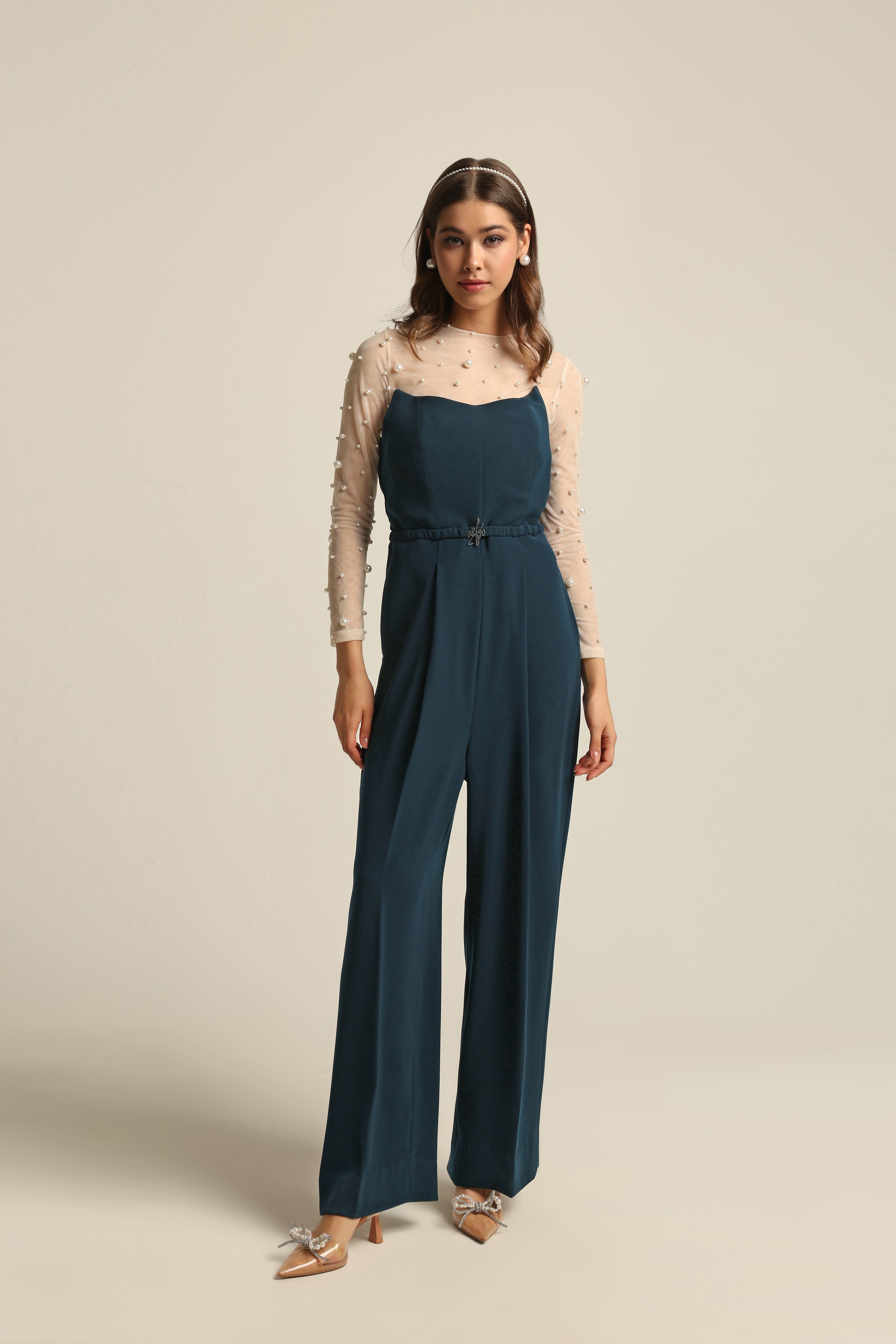 LEA AQUA GREEN CORSET JUMPSUIT