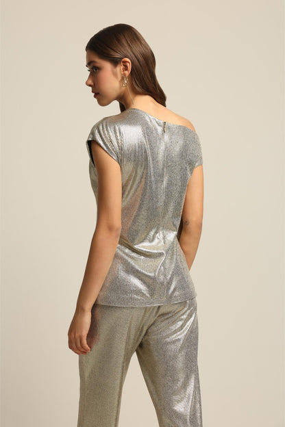 KIRA GOLD FOIL ROSE ASSYMETRIC TOP