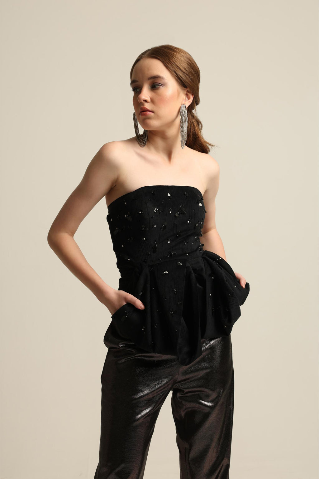 KELLY BLACK BANDEAU BOW TOP