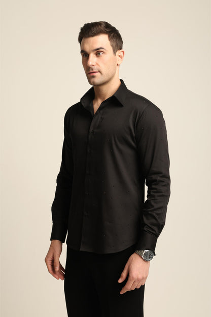 BLACK RHINESTONE DRAGON FISH YIN / YANG SHIRT
