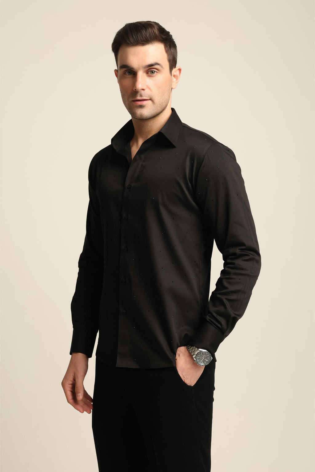 BLACK RHINESTONE DRAGON FISH YIN / YANG SHIRT