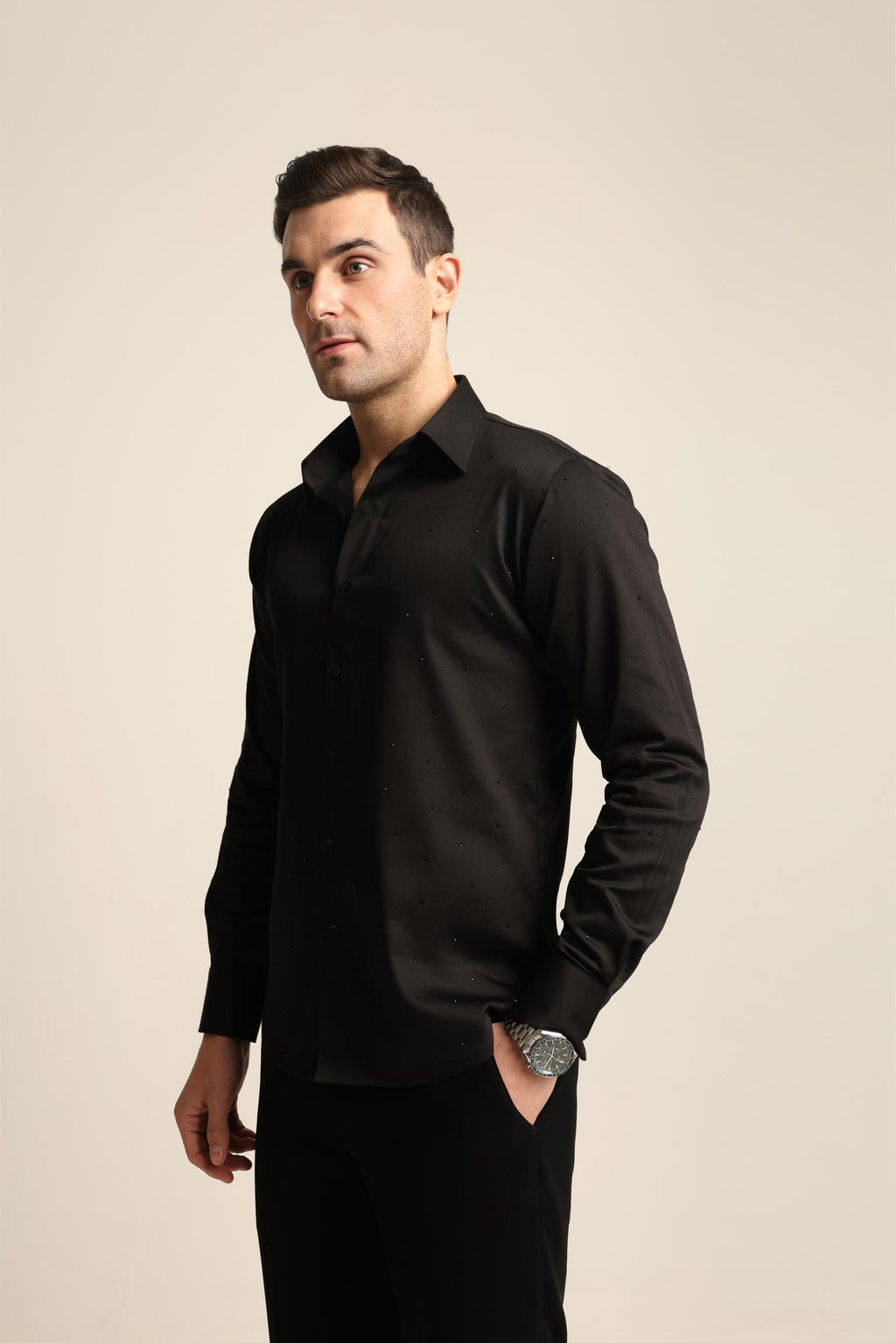 BLACK RHINESTONE DRAGON FISH YIN / YANG SHIRT