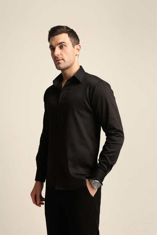 BLACK RHINESTONE DRAGON FISH YIN / YANG SHIRT