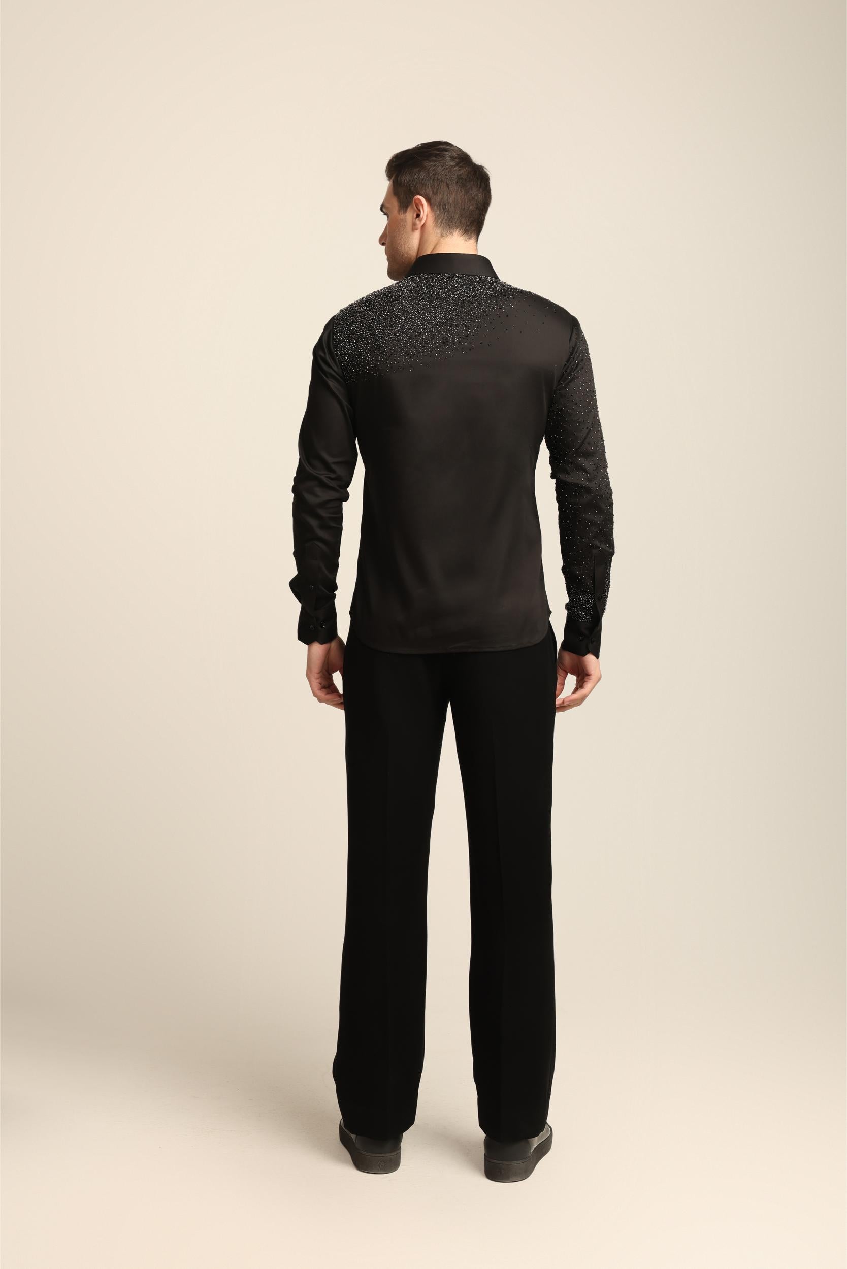 BLACK STARDUST SILVER HAND EMBROIDERED SHIRT