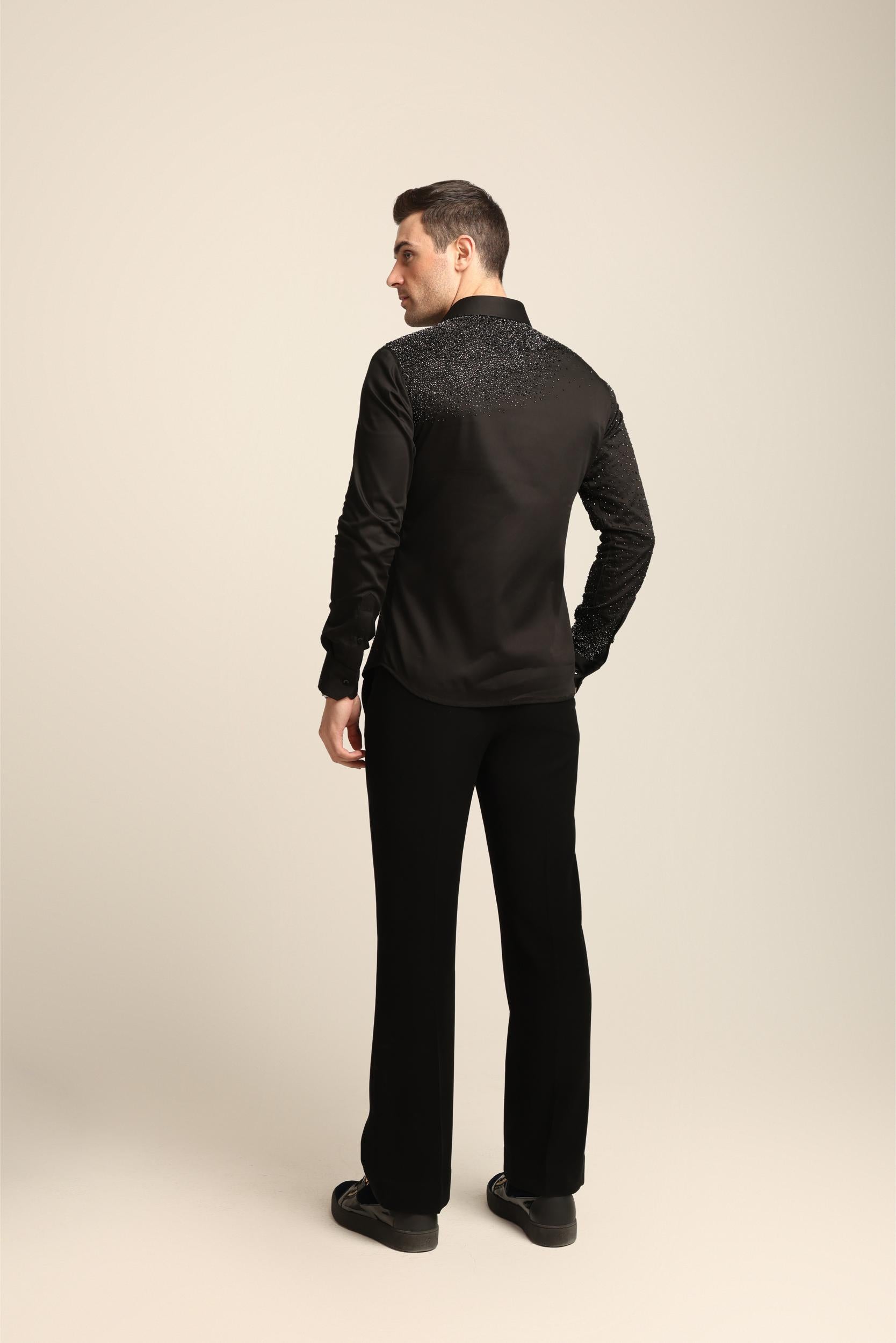 BLACK STARDUST SILVER HAND EMBROIDERED SHIRT