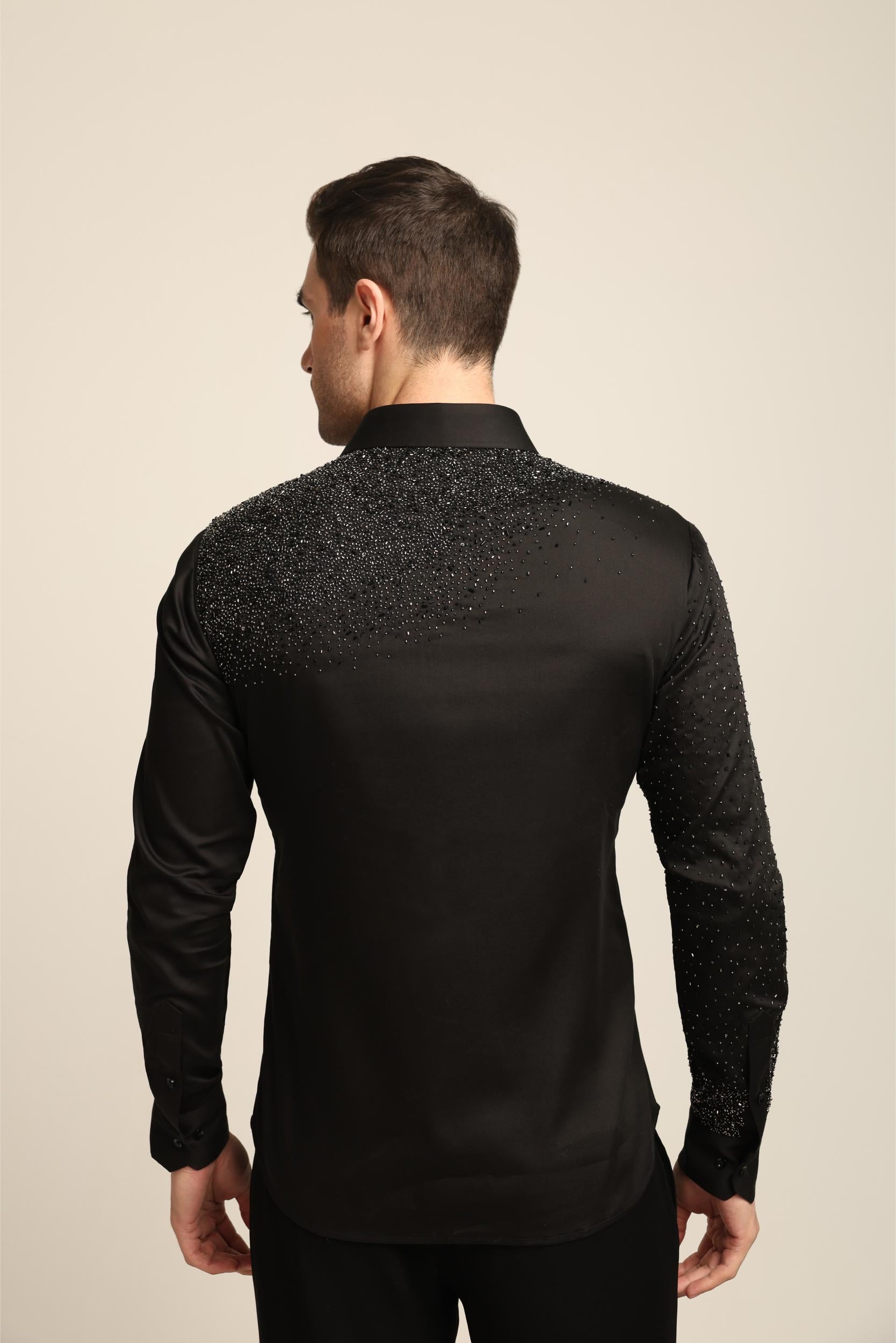 BLACK STARDUST SILVER HAND EMBROIDERED SHIRT