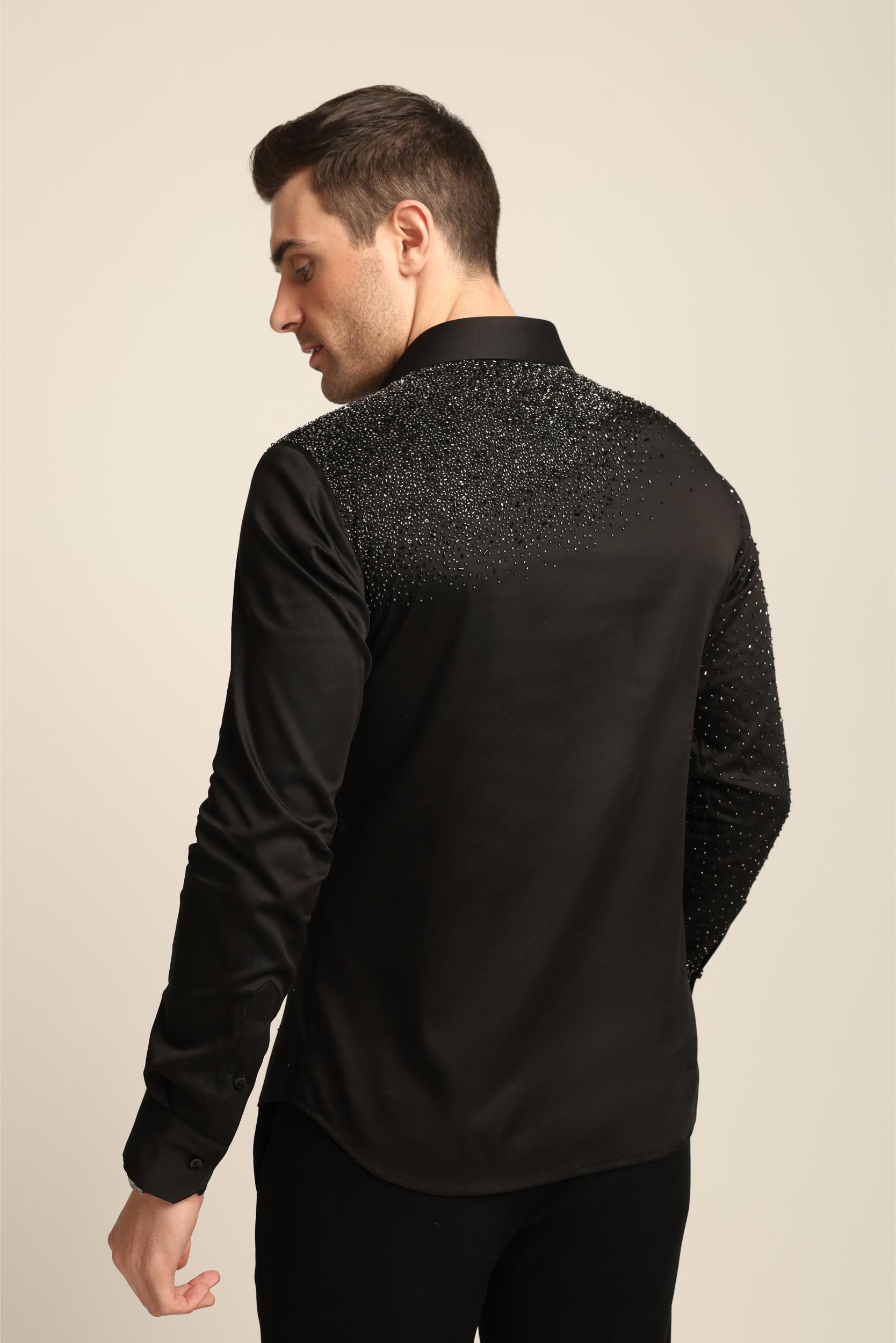 BLACK STARDUST SILVER HAND EMBROIDERED SHIRT