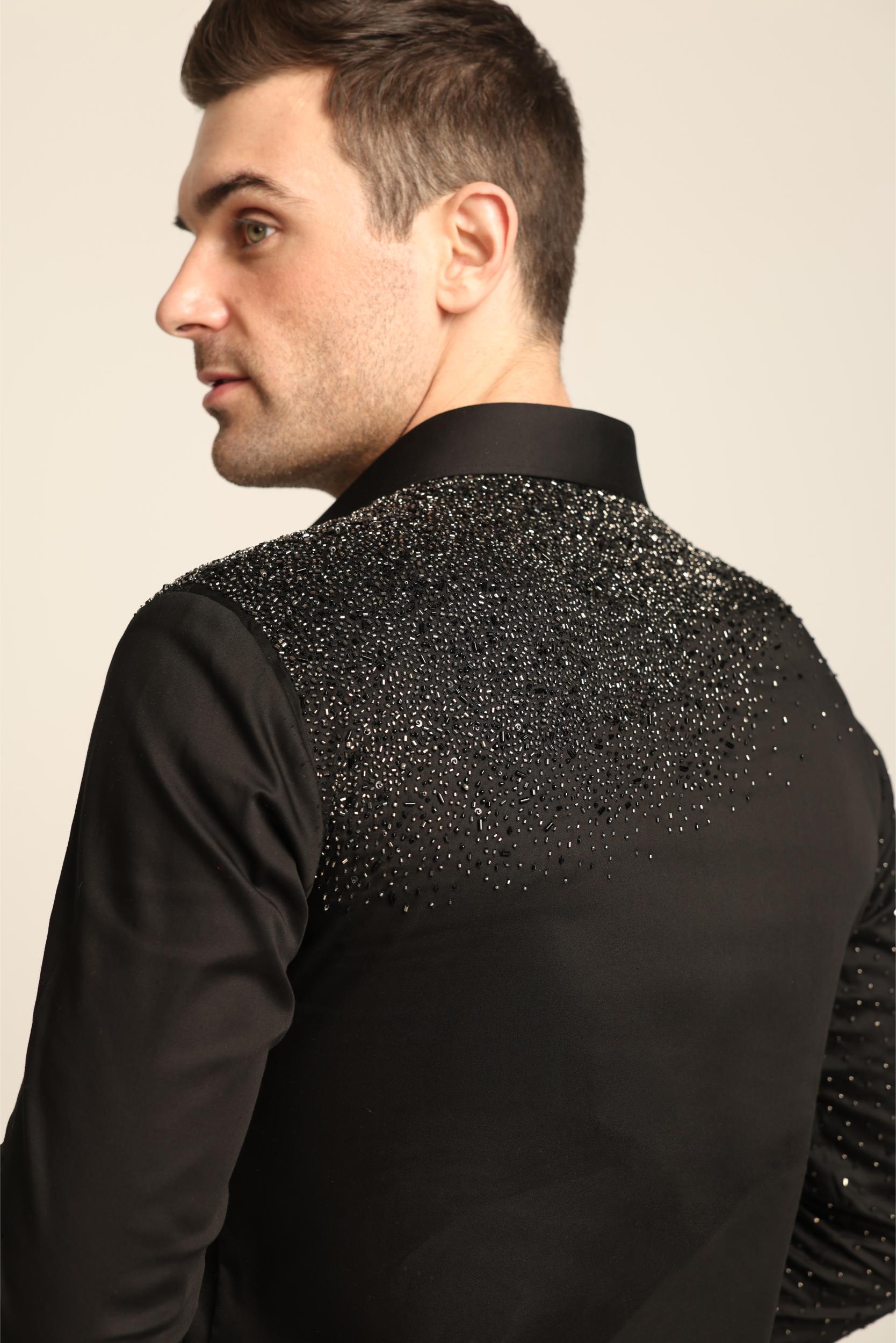 BLACK STARDUST SILVER HAND EMBROIDERED SHIRT