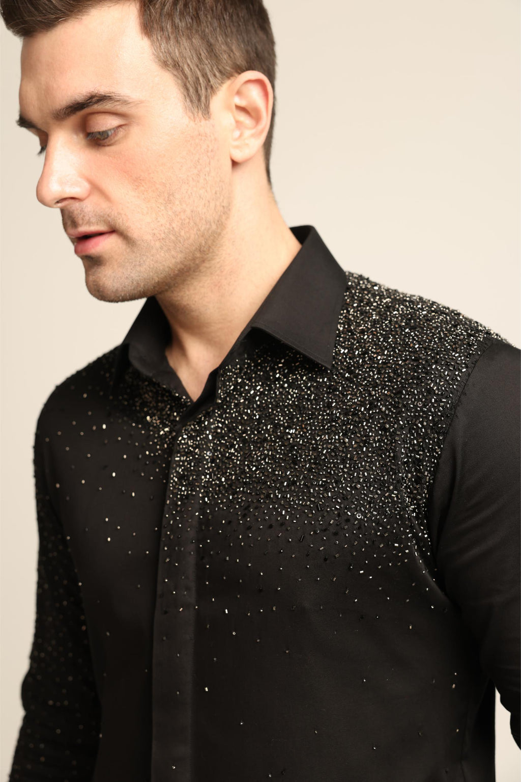 BLACK STARDUST SILVER HAND EMBROIDERED SHIRT