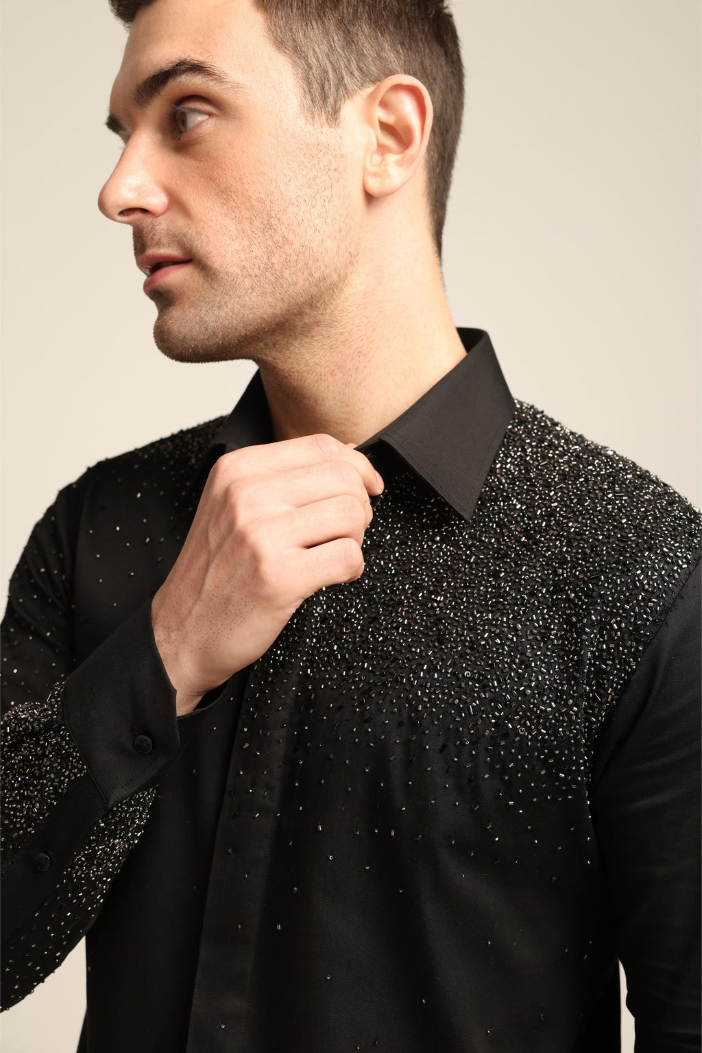 BLACK STARDUST SILVER HAND EMBROIDERED SHIRT