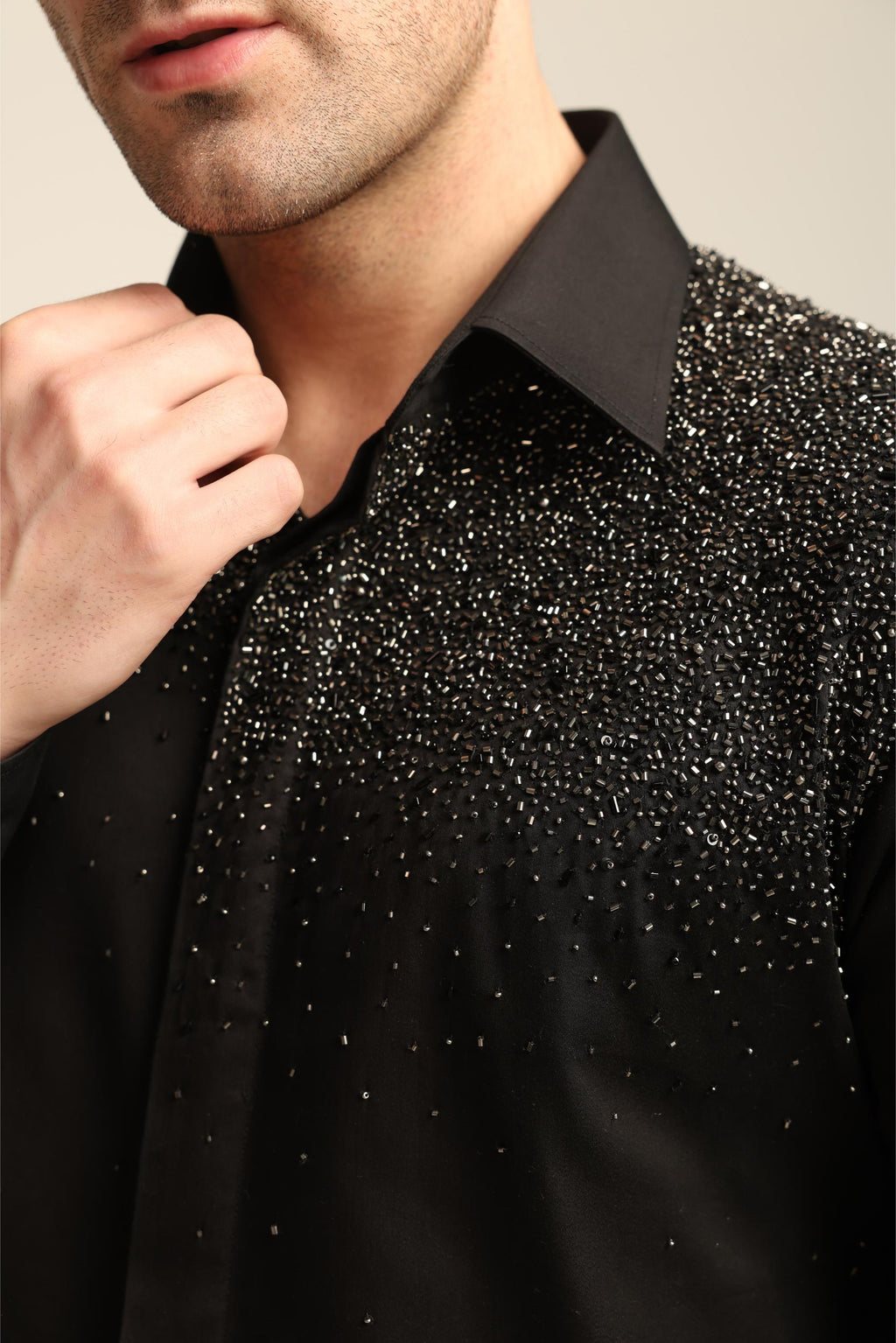 BLACK STARDUST SILVER HAND EMBROIDERED SHIRT