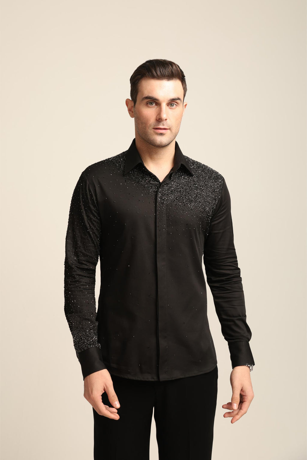 BLACK STARDUST SILVER HAND EMBROIDERED SHIRT