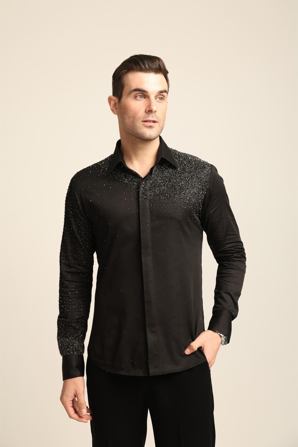 BLACK STARDUST SILVER HAND EMBROIDERED SHIRT