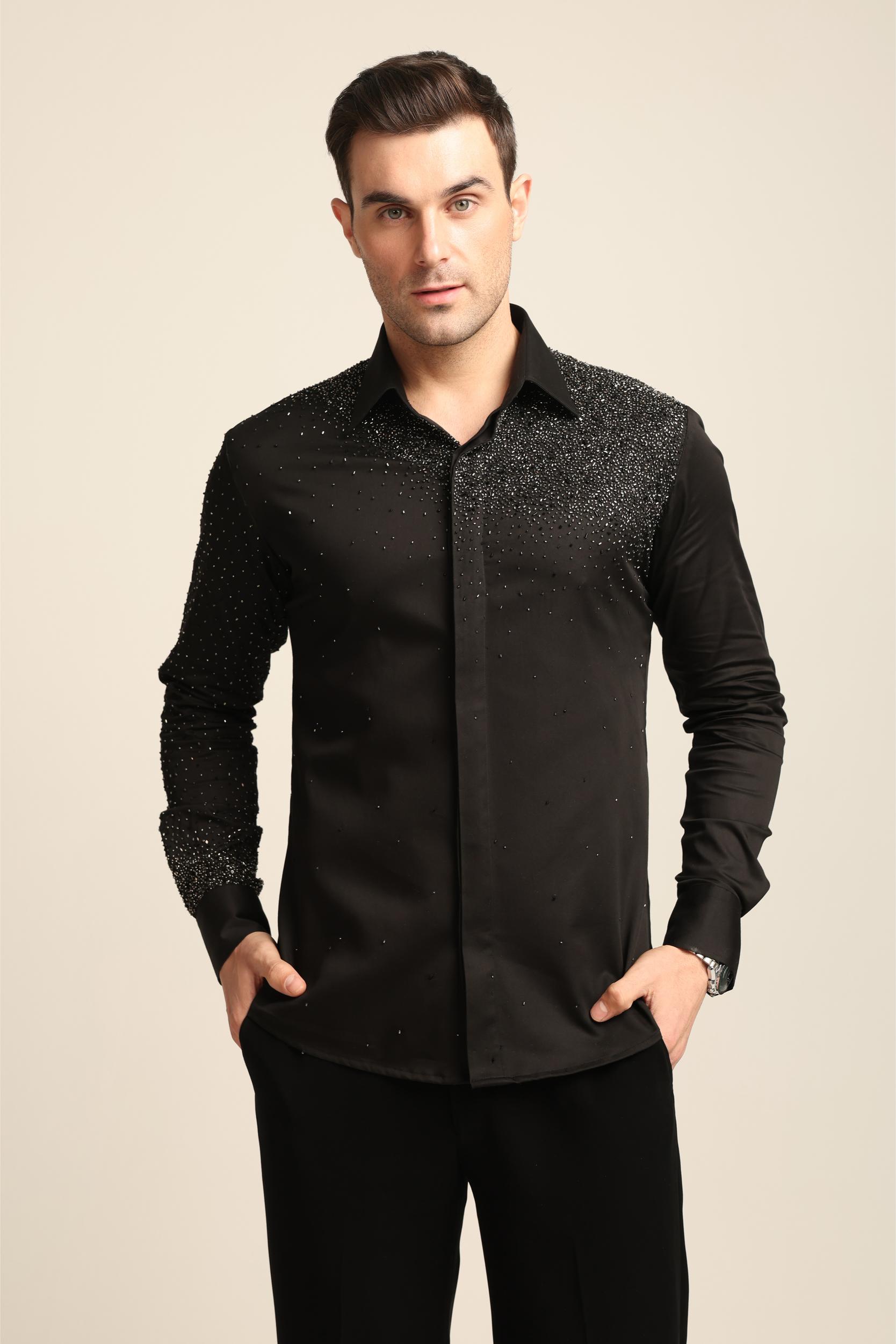 BLACK STARDUST SILVER HAND EMBROIDERED SHIRT