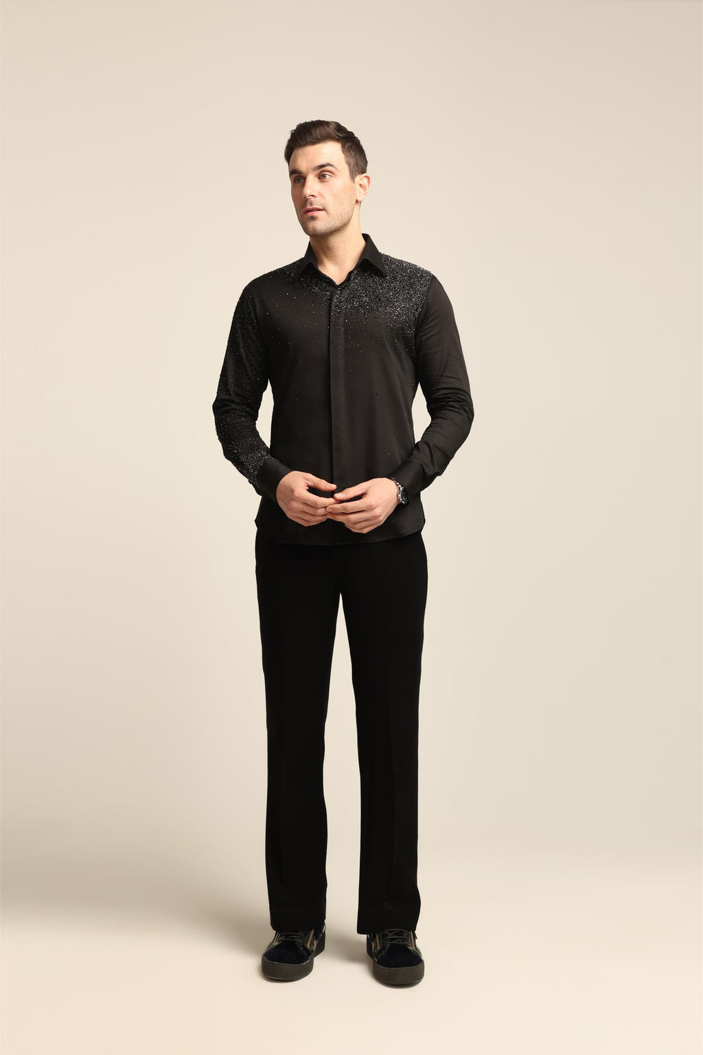 BLACK STARDUST SILVER HAND EMBROIDERED SHIRT