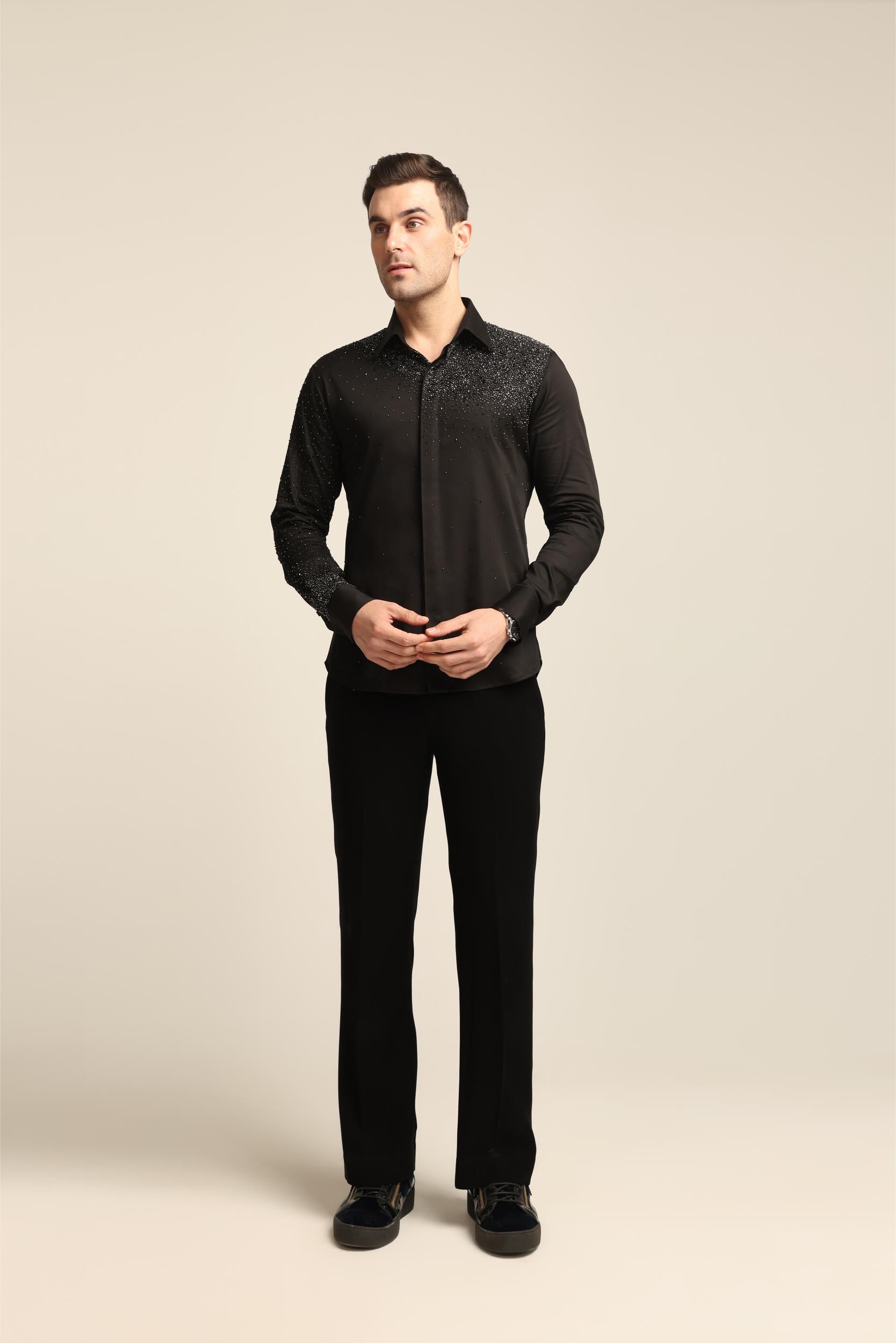 BLACK STARDUST SILVER HAND EMBROIDERED SHIRT