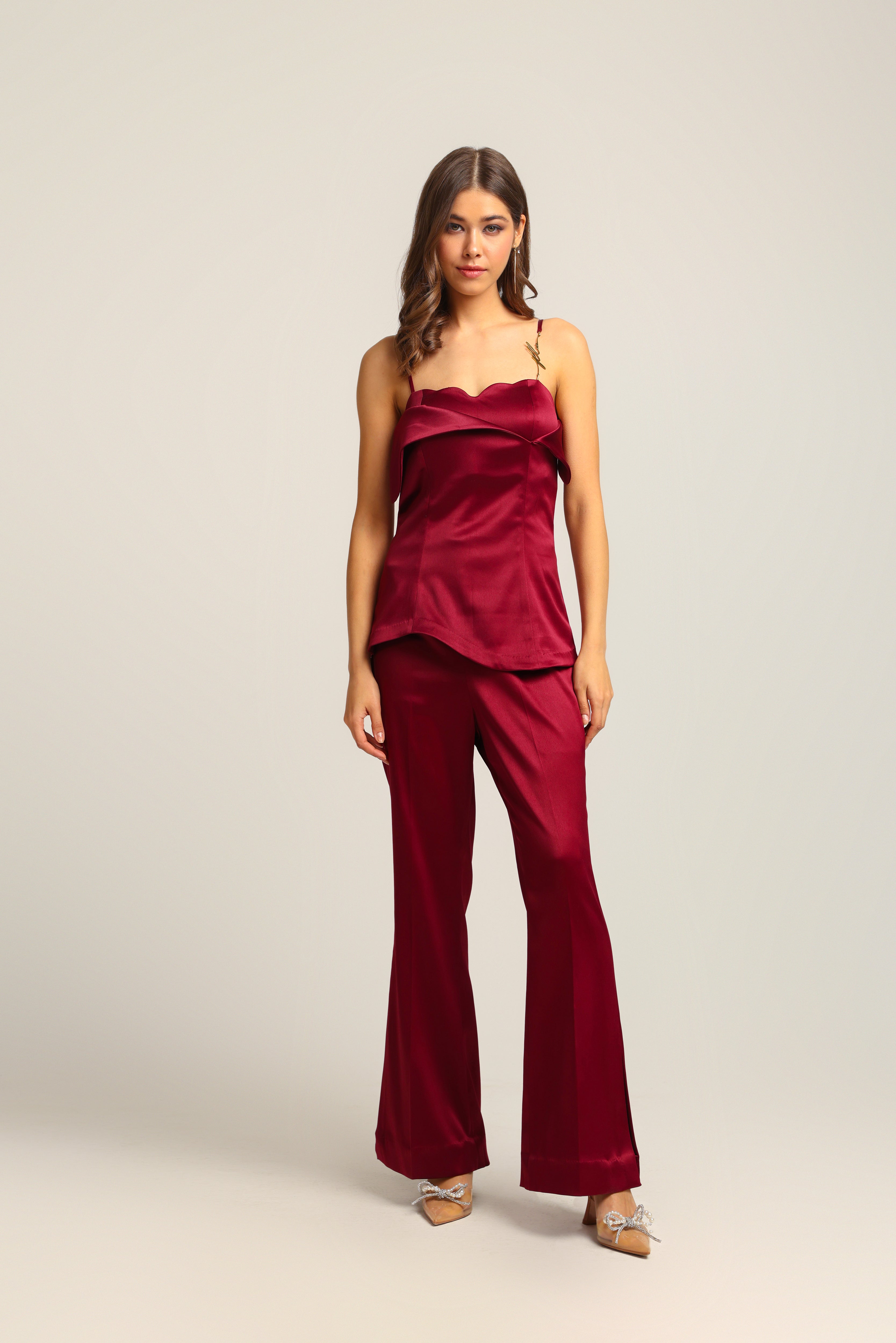 GIA PLUM FIT AND FLARE PANTS