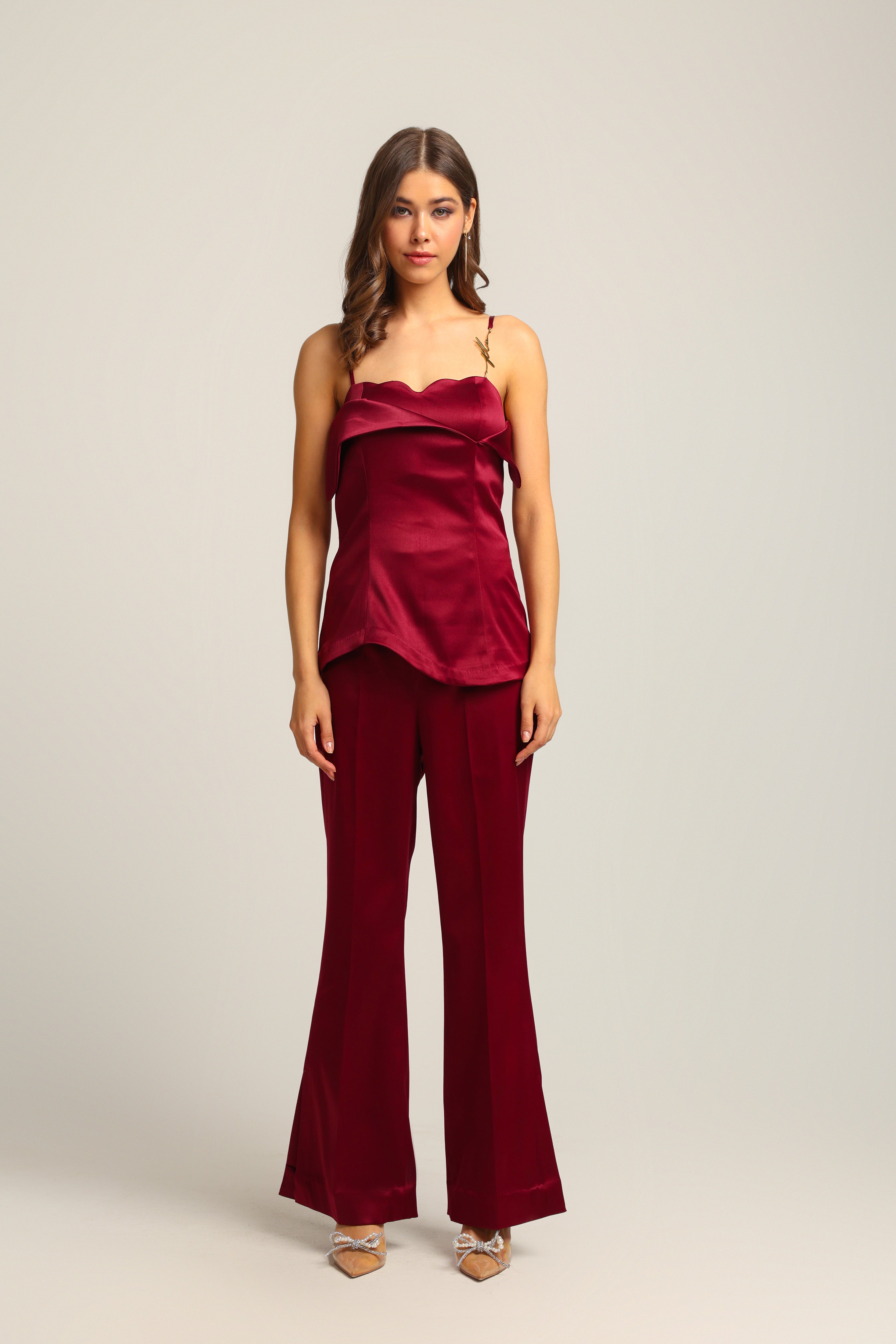 GIA PLUM FIT AND FLARE PANTS