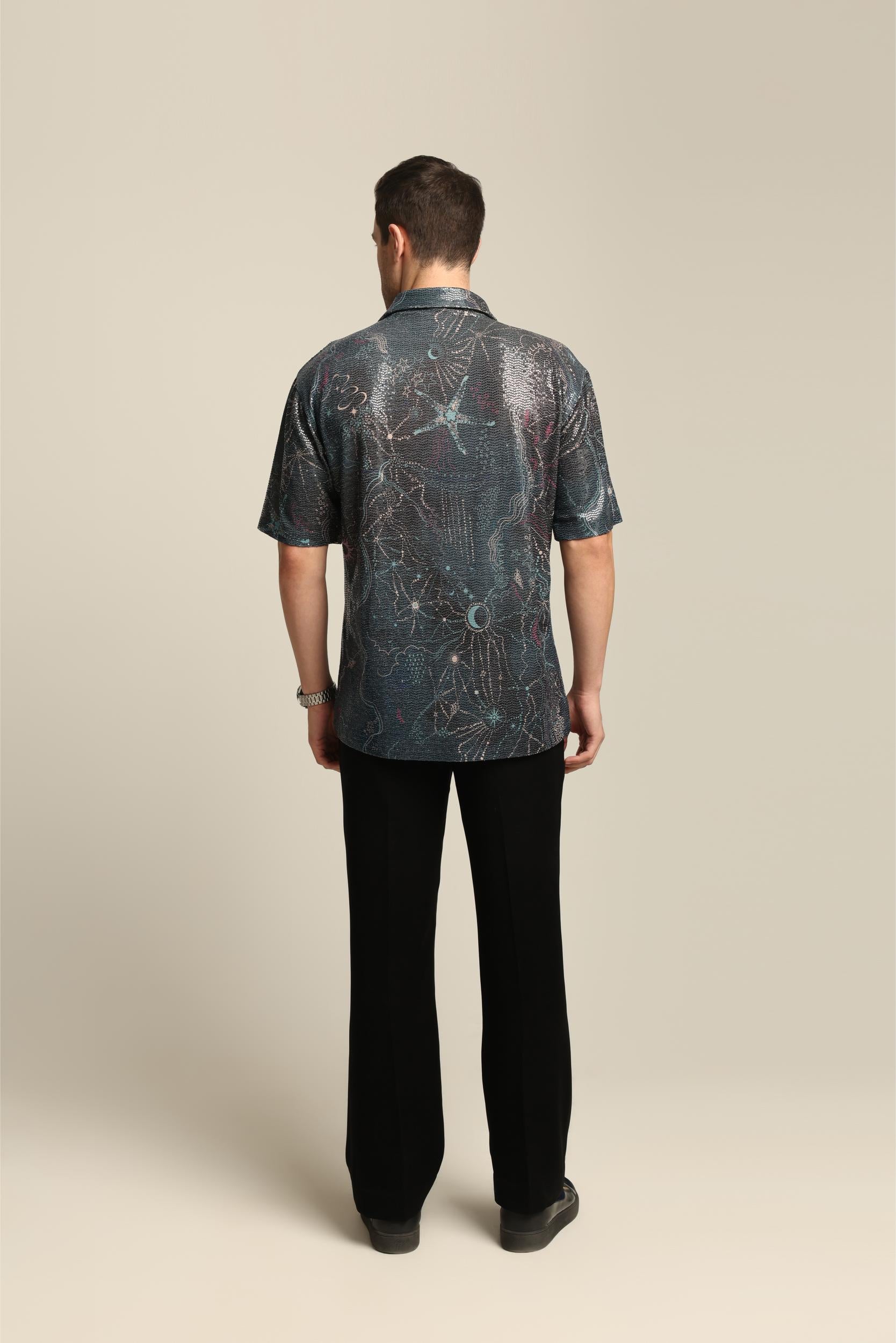 MAYA SEQUIN PRINTED PARTY SHIRT