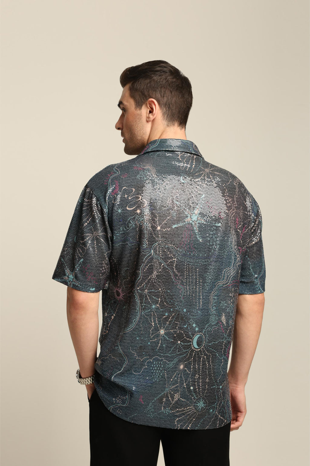 MAYA SEQUIN PRINTED PARTY SHIRT
